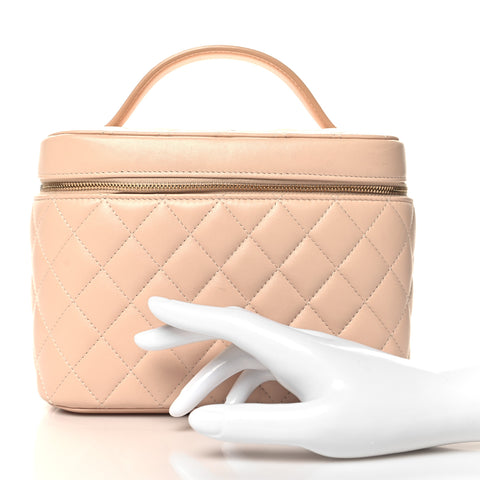 Lambskin Quilted Large Vanity Pouch Beige Clair