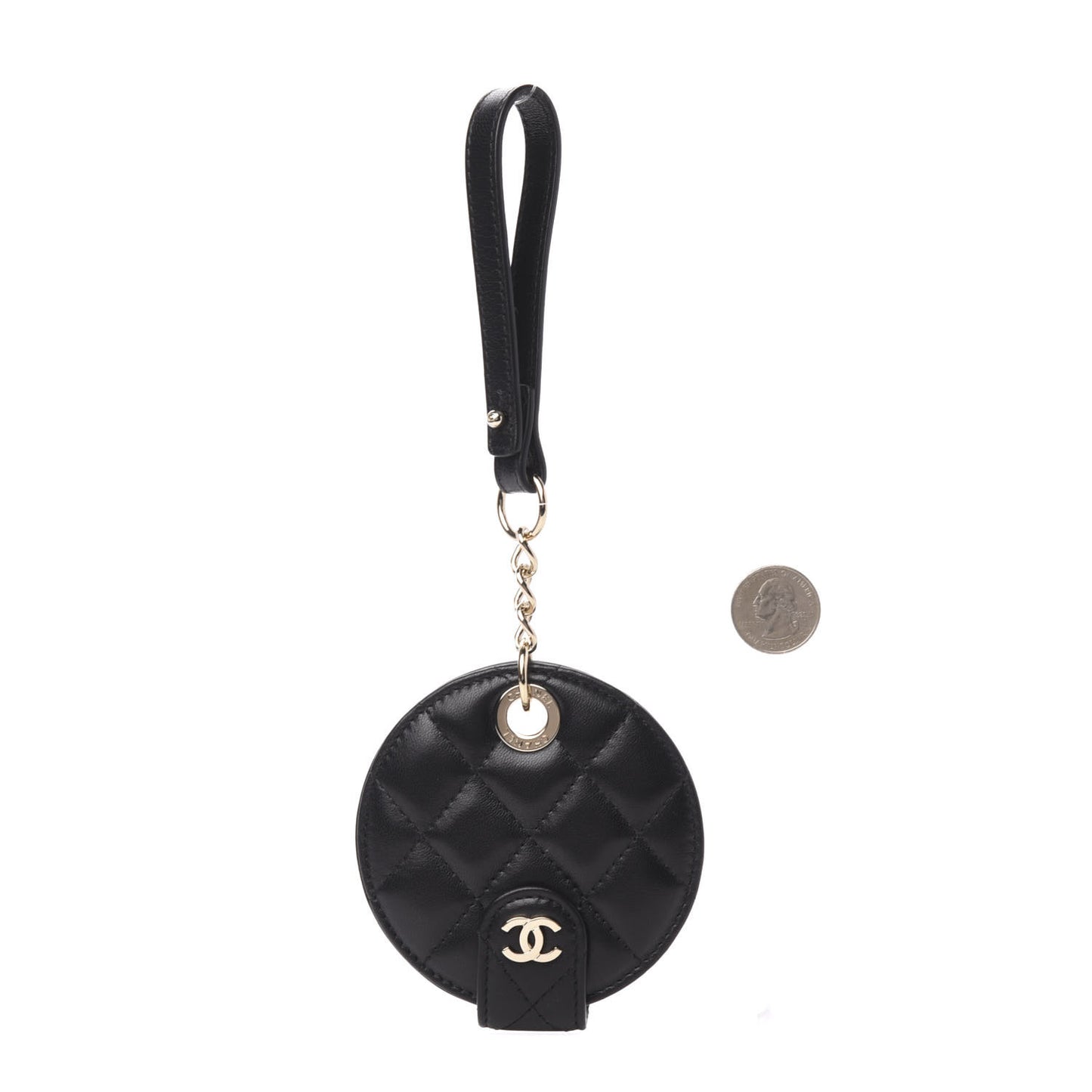 Lambskin Quilted Round Luggage Tag Black