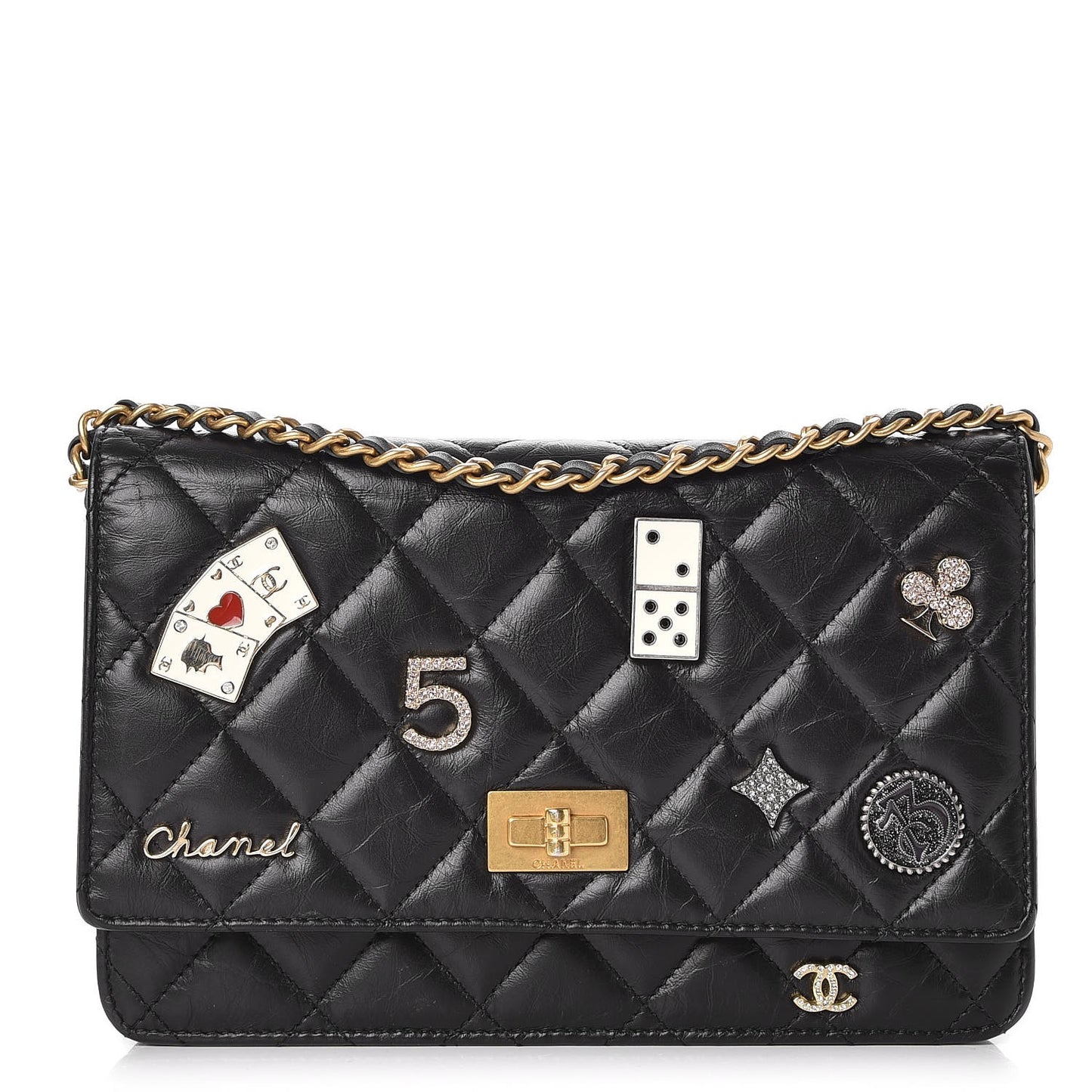 Aged Calfskin Casino 2.55 Reissue Wallet on Chain WOC Black
