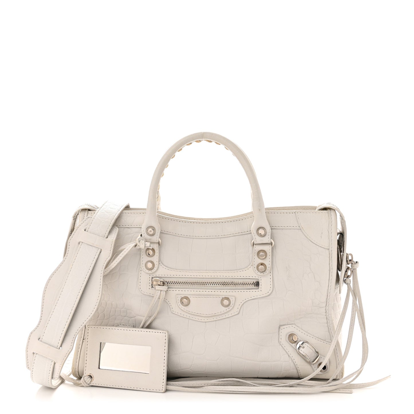 Matte Supple Lambskin Crocodile Embossed Classic Silver Hardware S City White