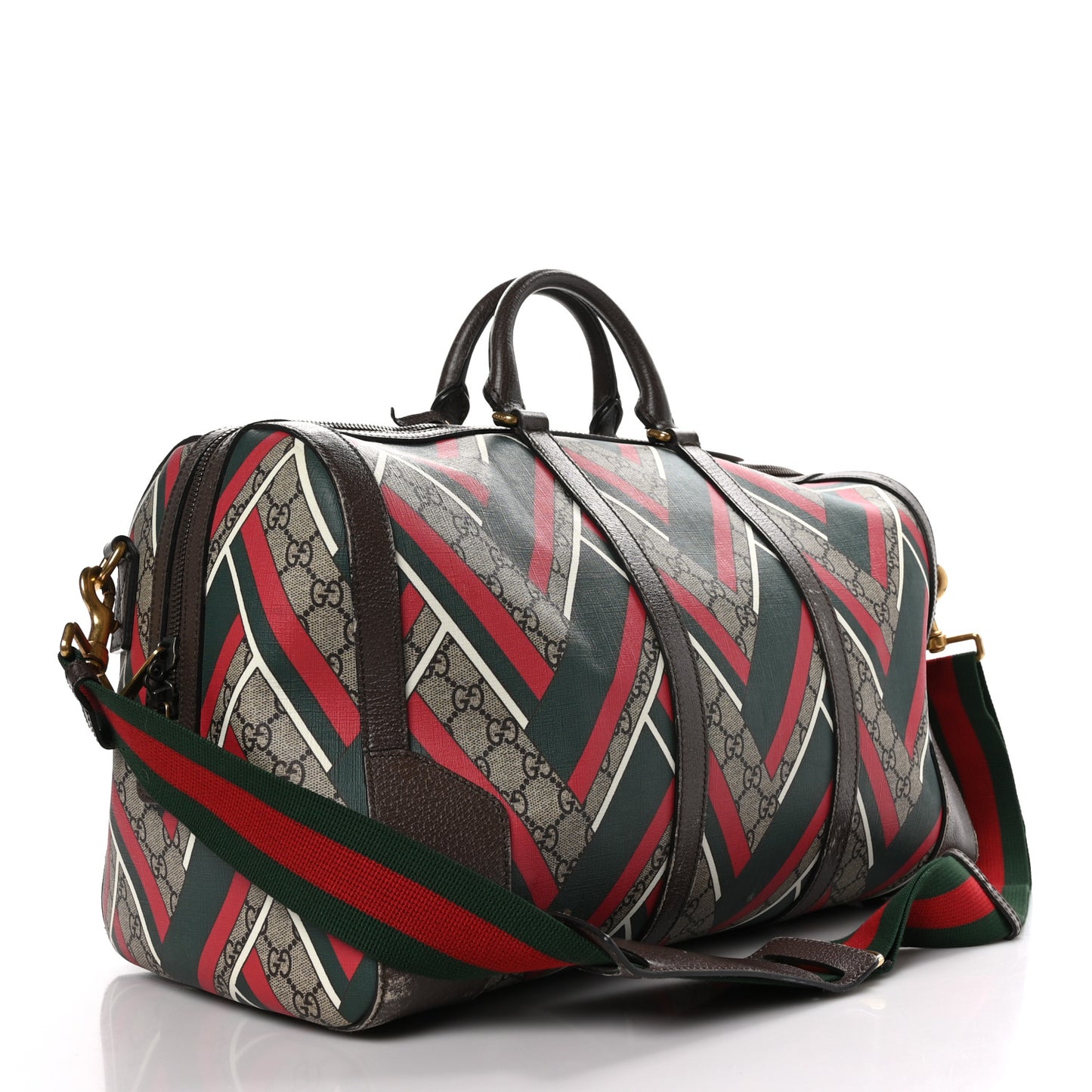 GG Supreme Monogram Chevron Web Medium Duffle Beige Green Red New Acero