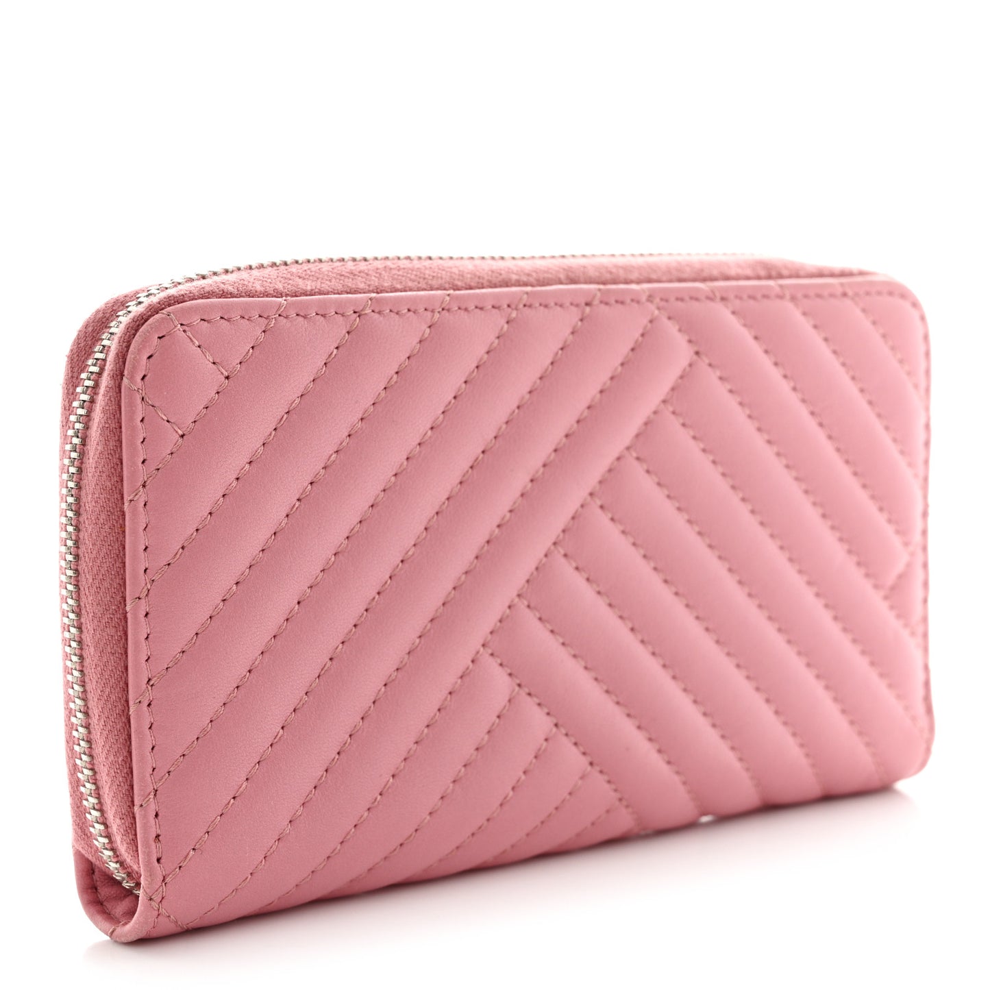 Lambskin Quilted CC Crossing Small Zip Around Wallet Pink