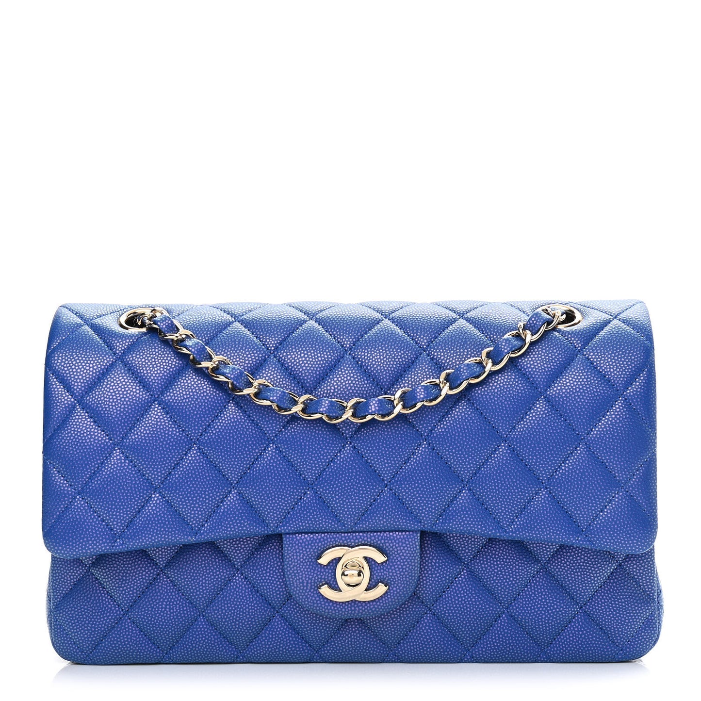 Iridescent Caviar Quilted Medium Double Flap Blue