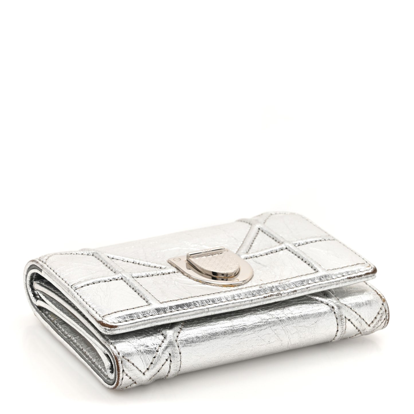 Ceramic Effect Deerskin Cannage Diorama Elancee Wallet Silver