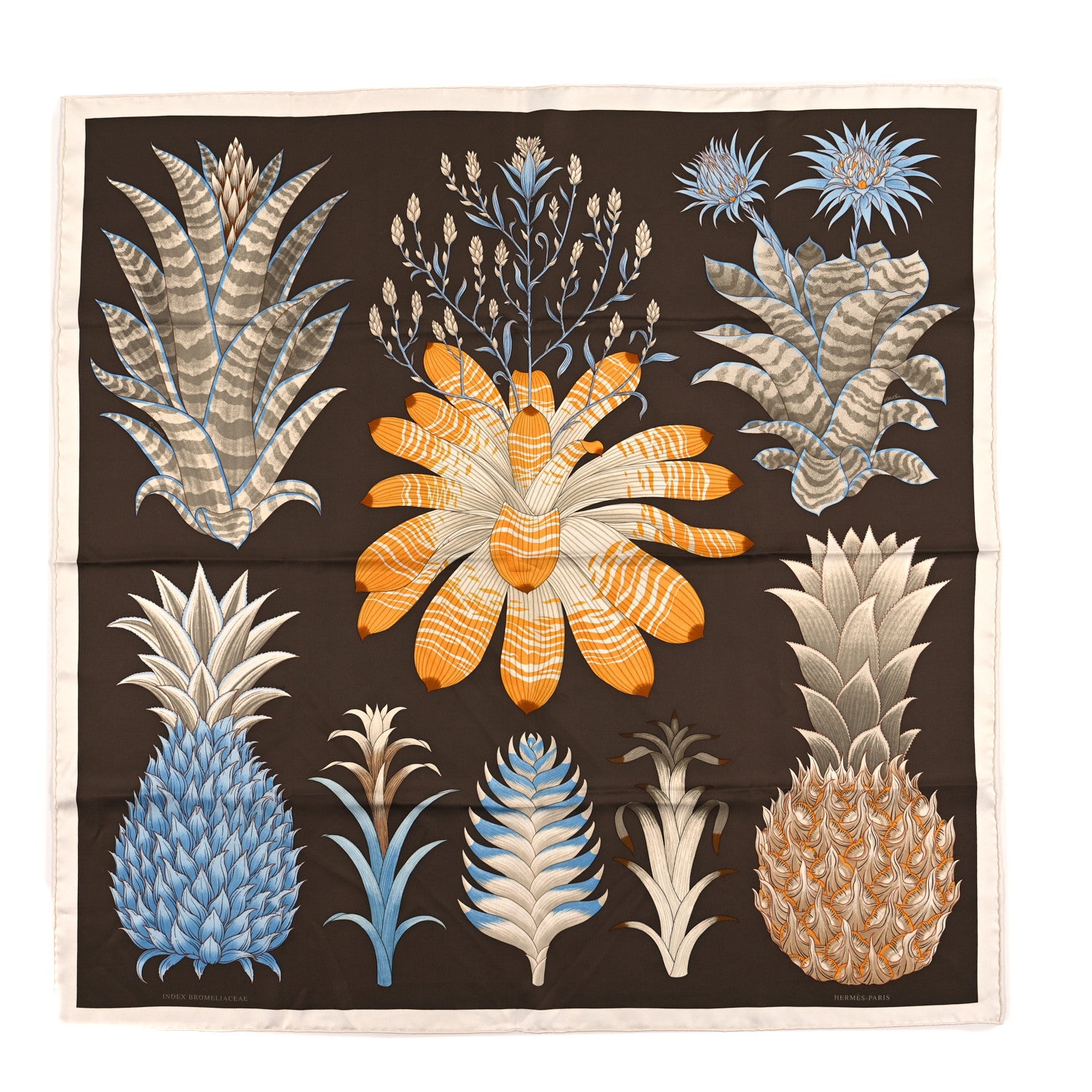 Hermes Silk Index Bromeliaceae Scarf 90 Ebene Bleu Miel 1 of 3