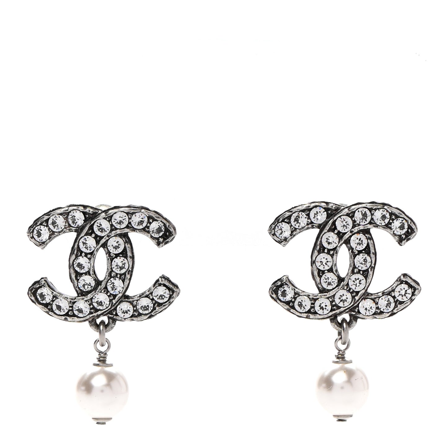 Ruthenium Crystal Pearl CC Drop Earrings