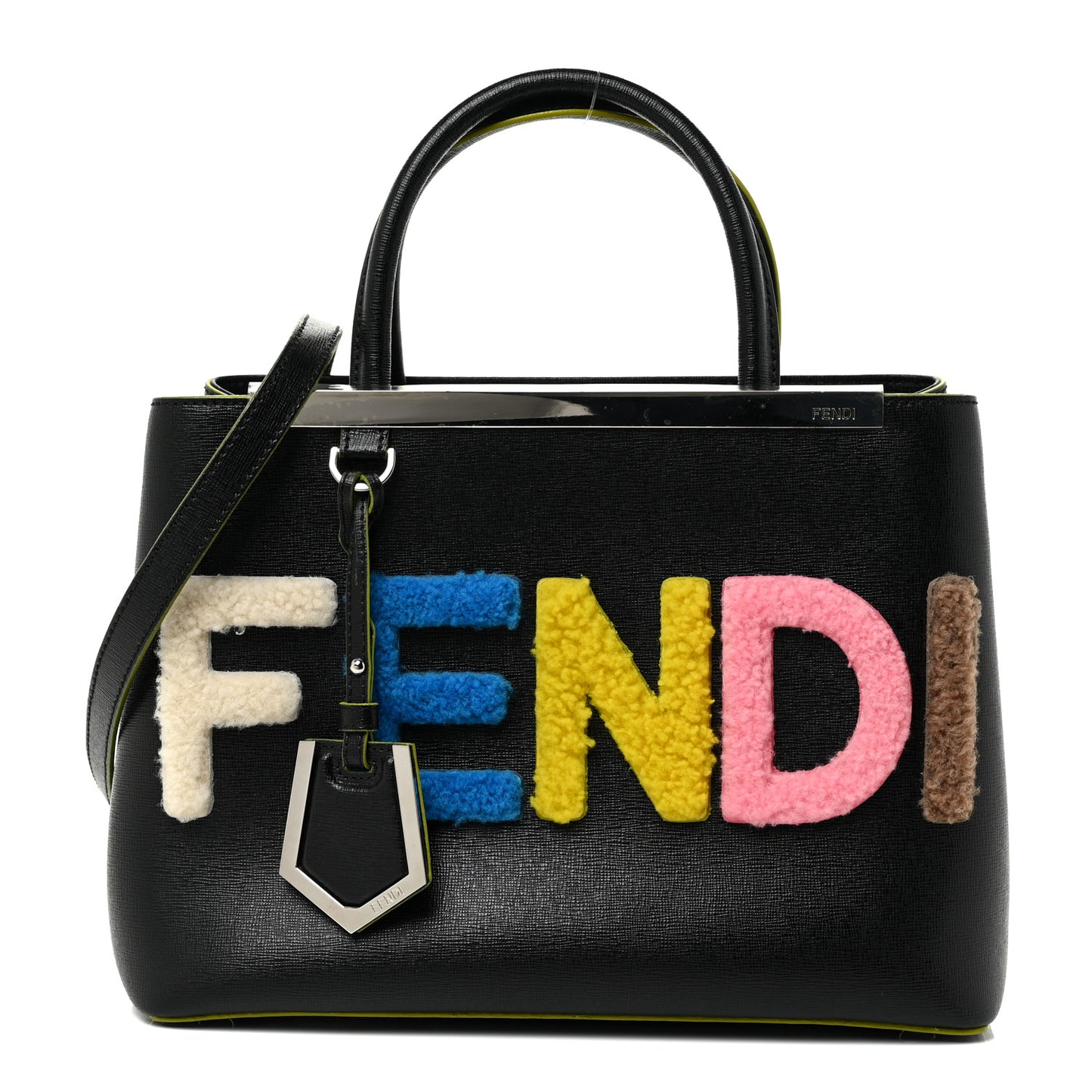 Vitello Elite Shearling Block Letter Petite 2Jours Tote Black