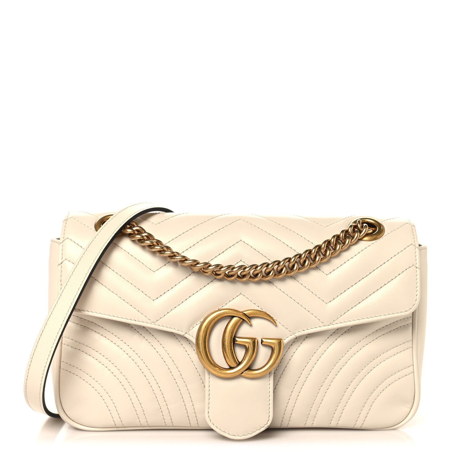 Gucci Calfskin Matelasse Small GG Marmont Shoulder Bag White