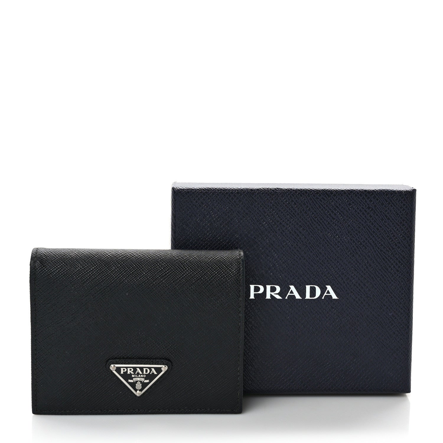 Prada Saffiano Small Triangle Bi-Fold Wallet Black 7 of 7
