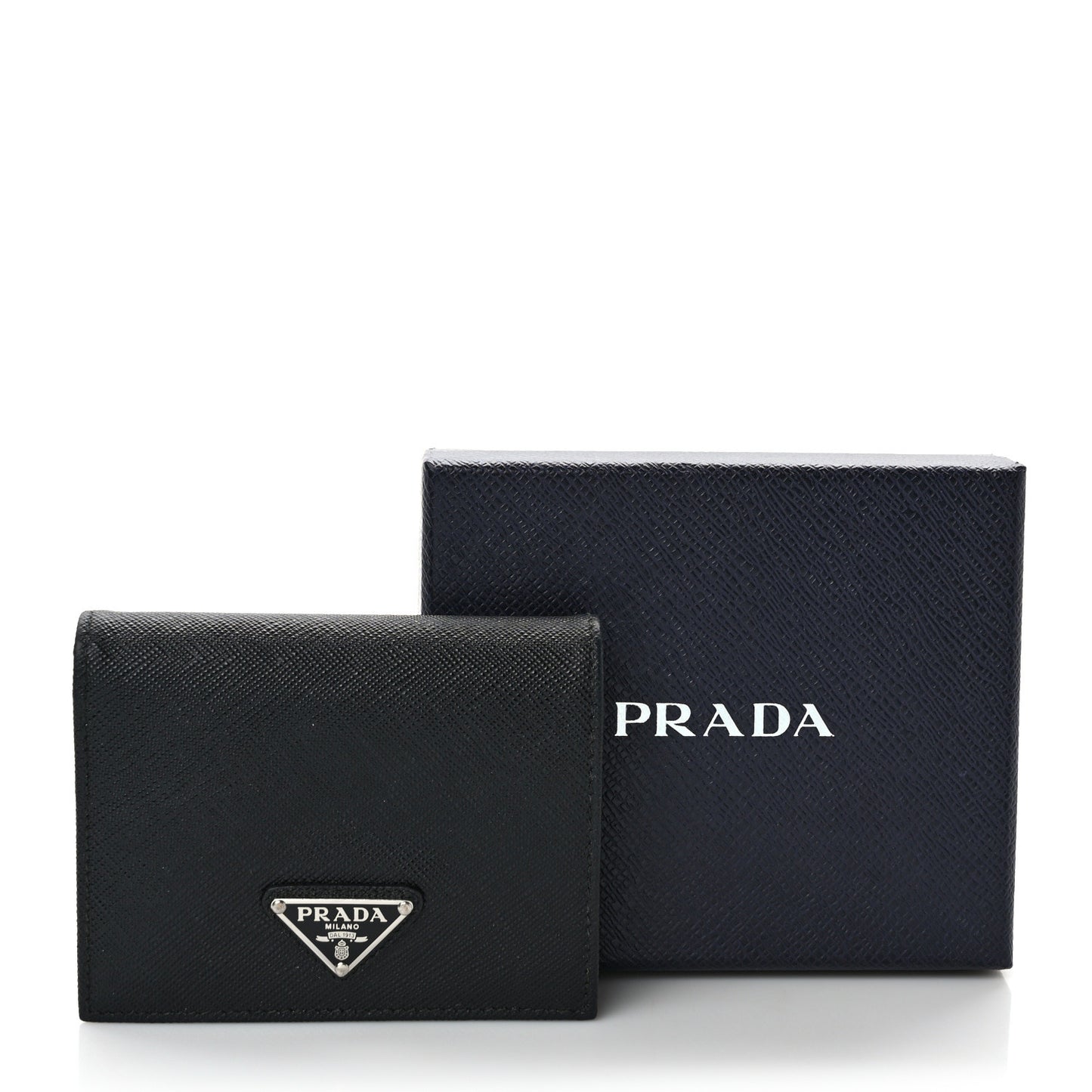 Saffiano Small Triangle Bi-Fold Wallet Black