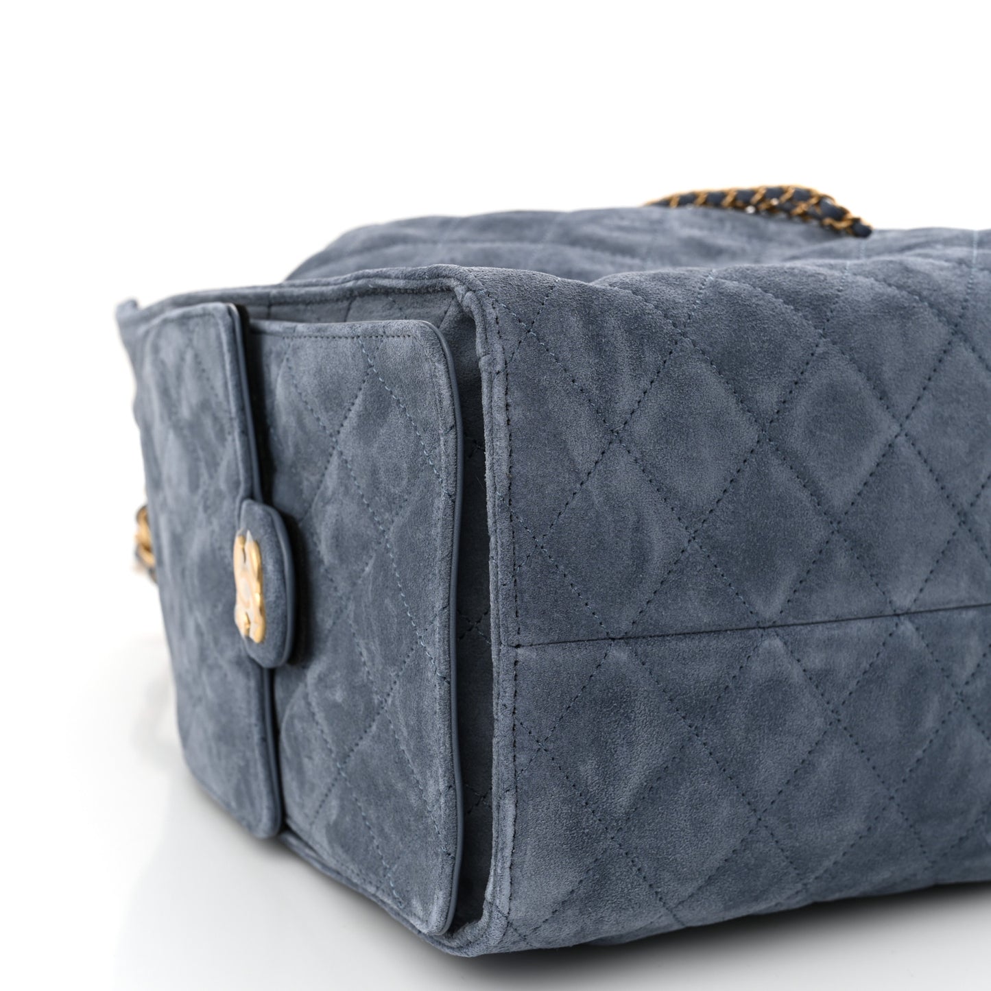 Suede Quilted Medium Chanel 25 Handbag Blue