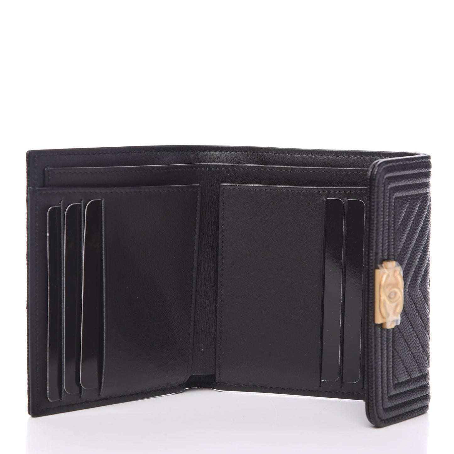 Caviar Chevron Quilted Boy Compact Wallet Black