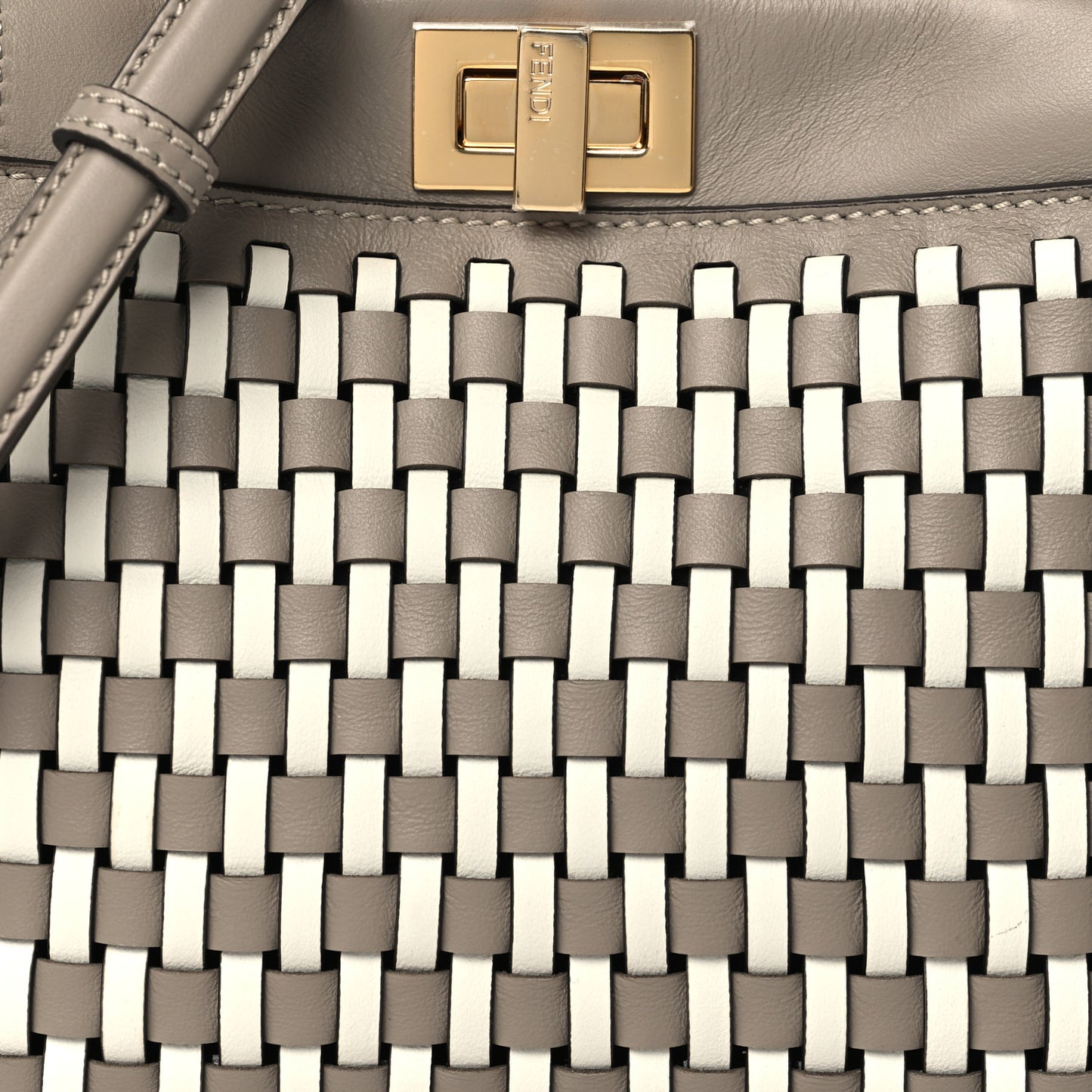 Calfskin Woven Mini Peekaboo Iconic Satchel Tortora