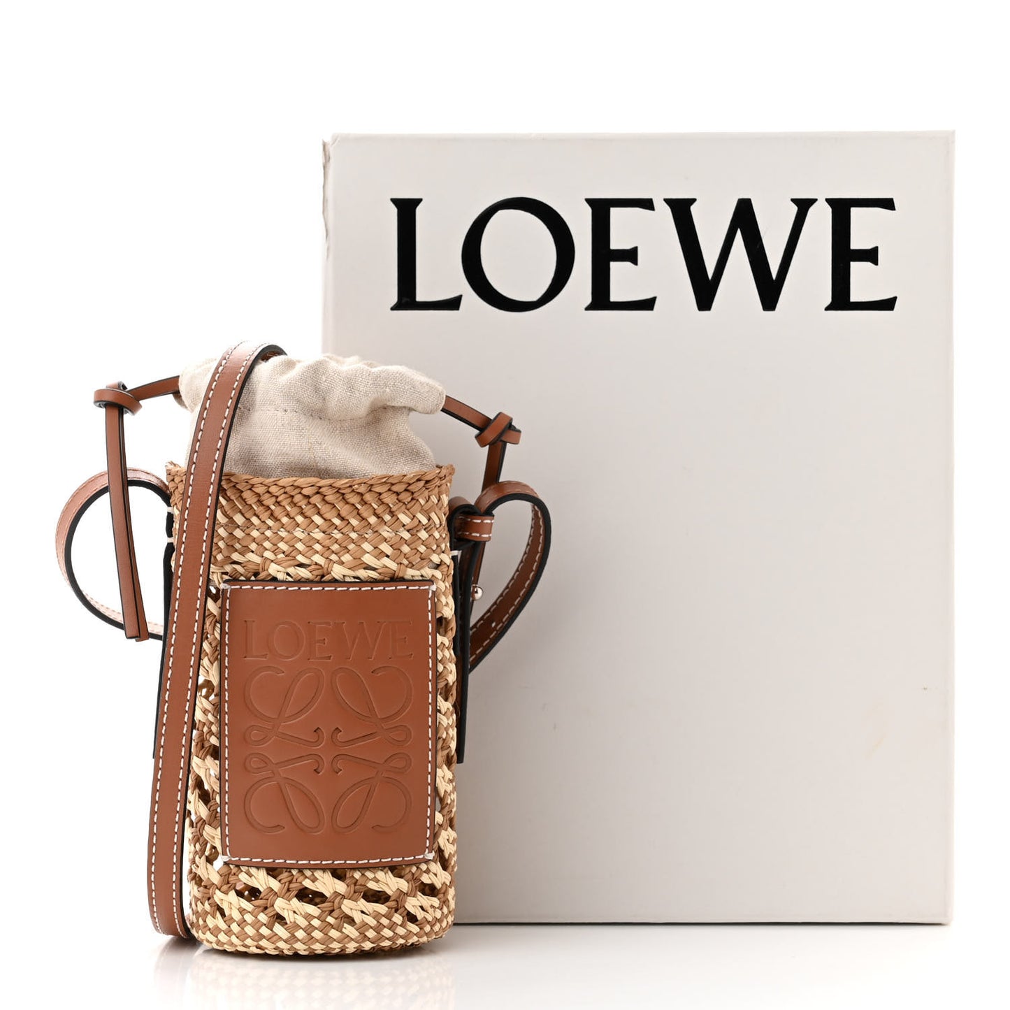 Calfskin Raffia Paula's Ibiza Pocket Bucket Bag Natural Tan