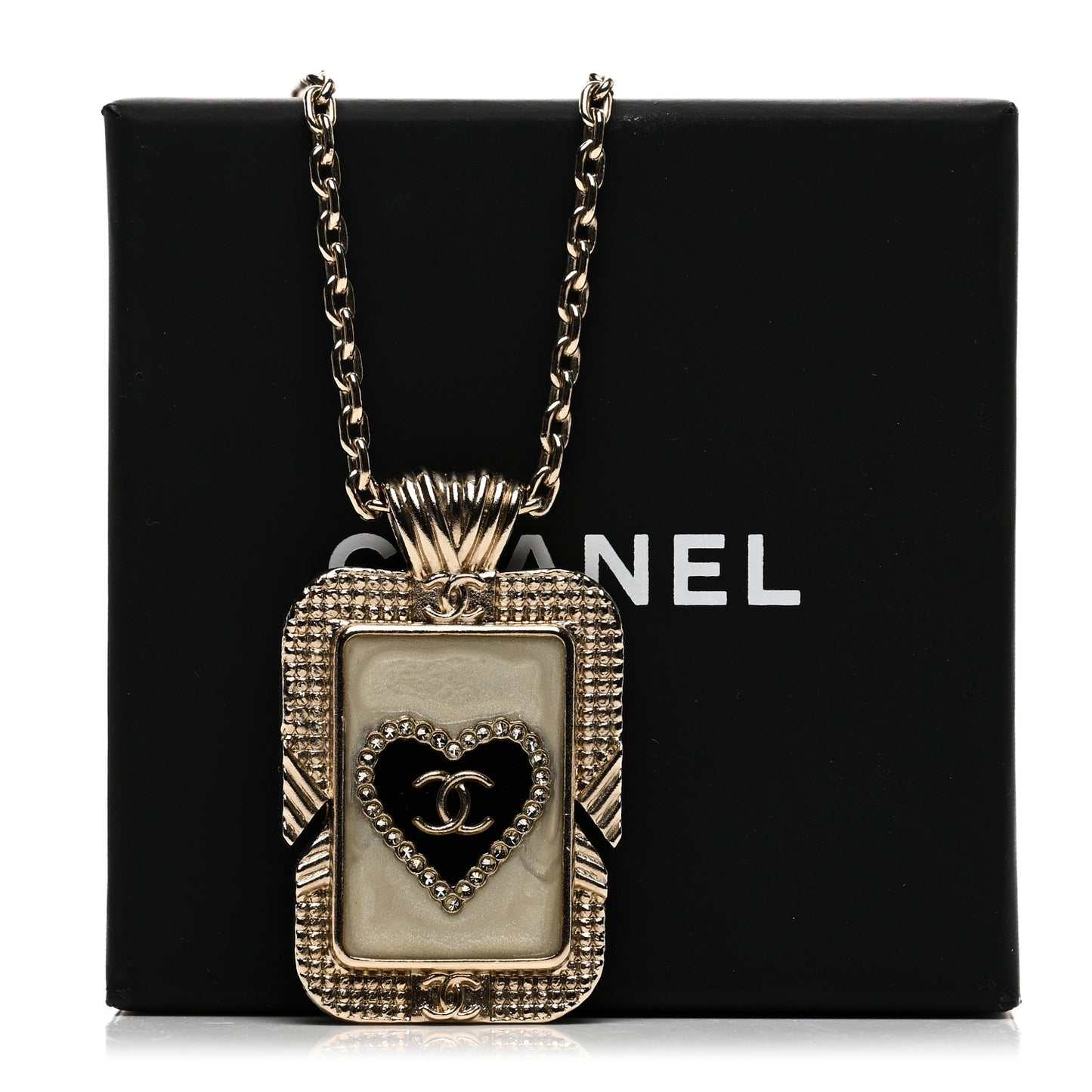 Metal Resin Enamel Crystal CC Necklace Gold Black White