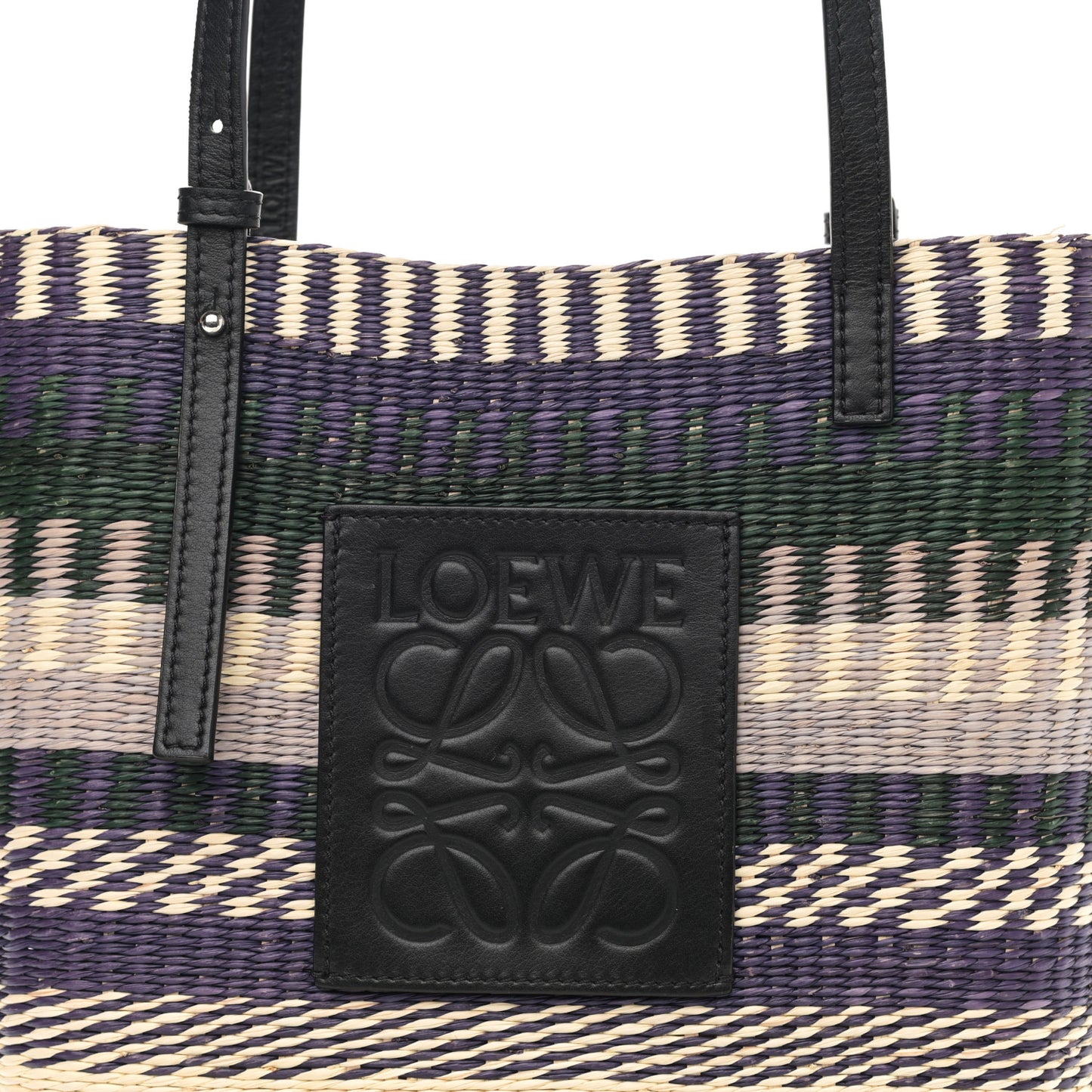 Textile Calfskin Small Square Basket Tote Bag Black Multicolor