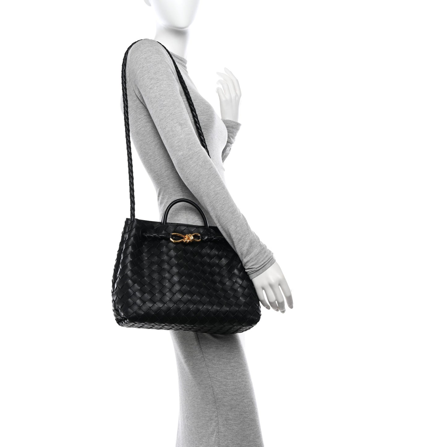 Nappa Intrecciato Medium Andiamo Shoulder Bag Black