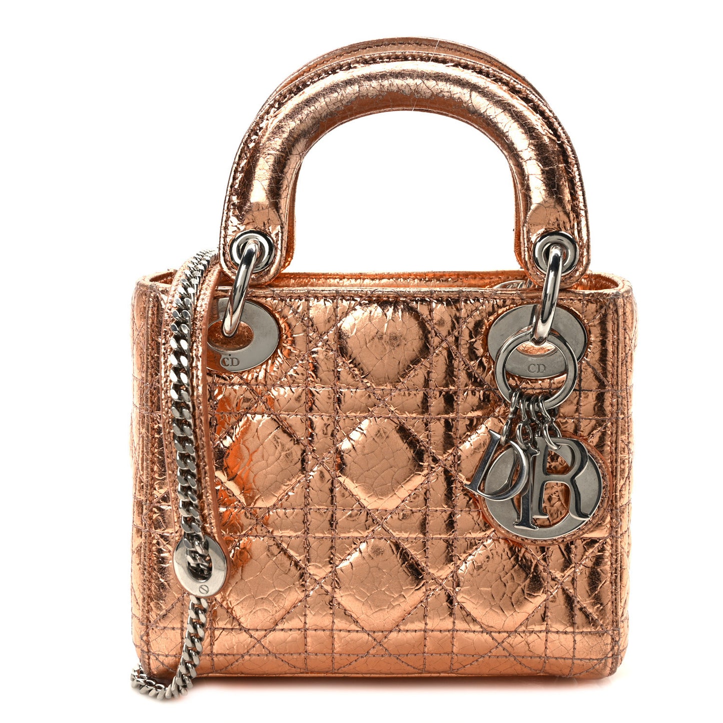 Metallic Crinkled Lambskin Cannage Mini Lady Dior Pink