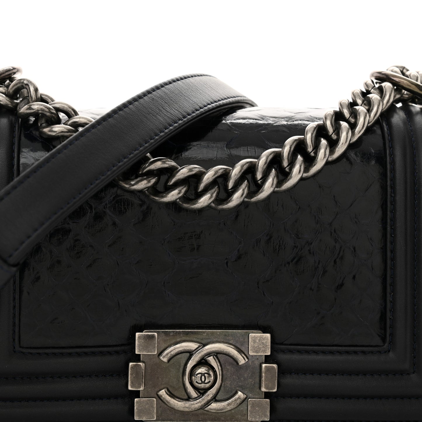 Snakeskin Calfskin Small Boy Flap Navy