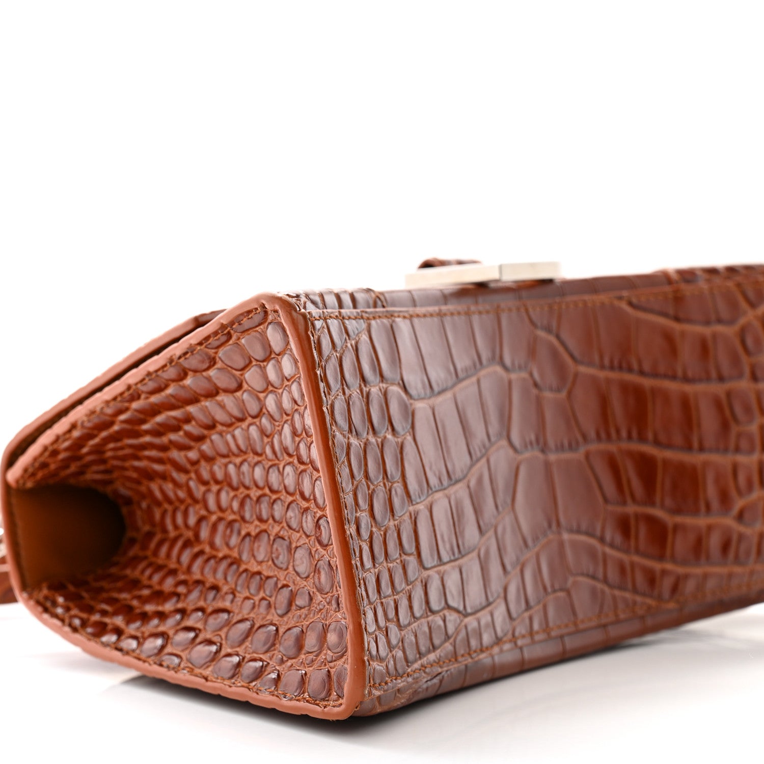 Balenciaga Shiny Calfskin Crocodile Embossed Small Hourglass Top Handle Bag Camel 9 of 11