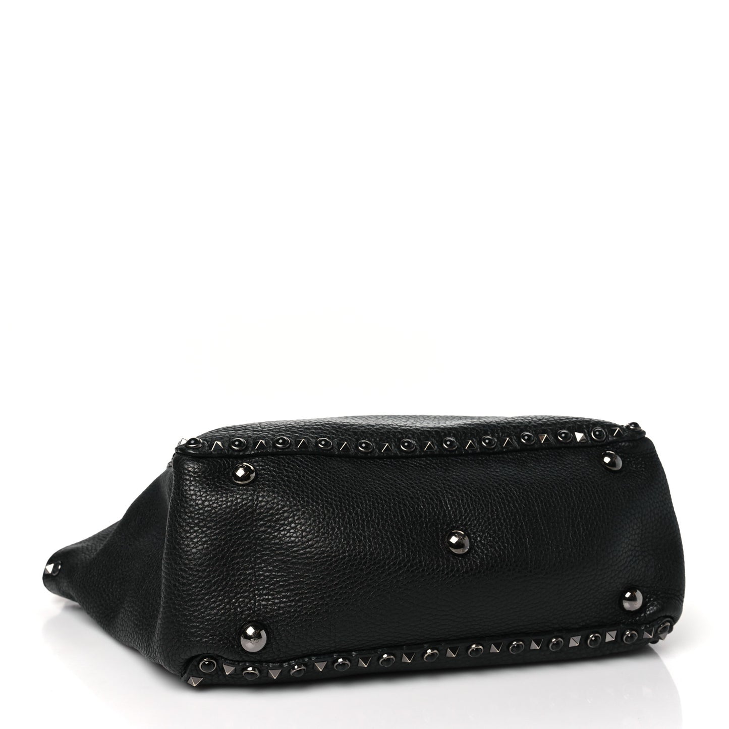 Grained Calfskin Onyx Medium Rockstud Rolling Tote Black