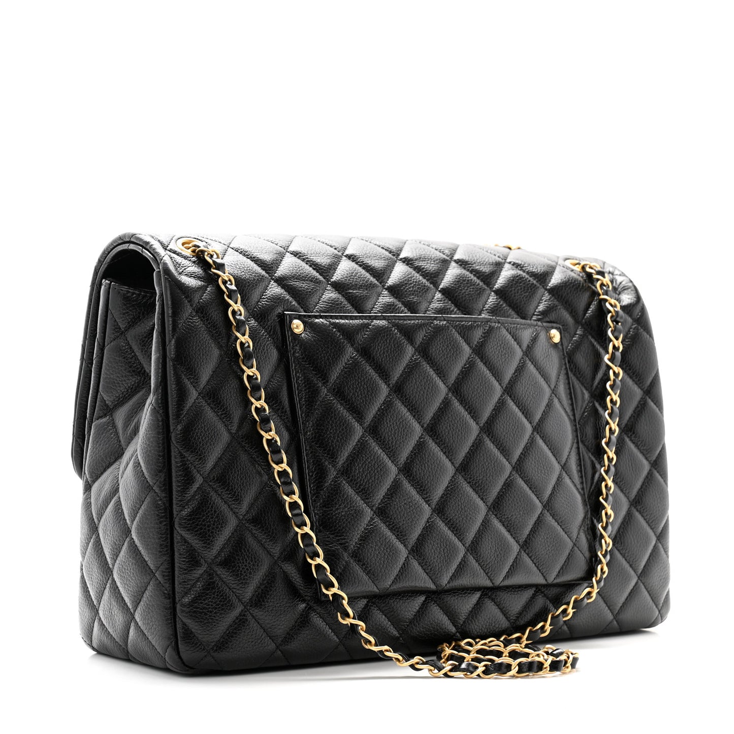 Grained Calfskin Quilted XXL Travel Flap Bag Black