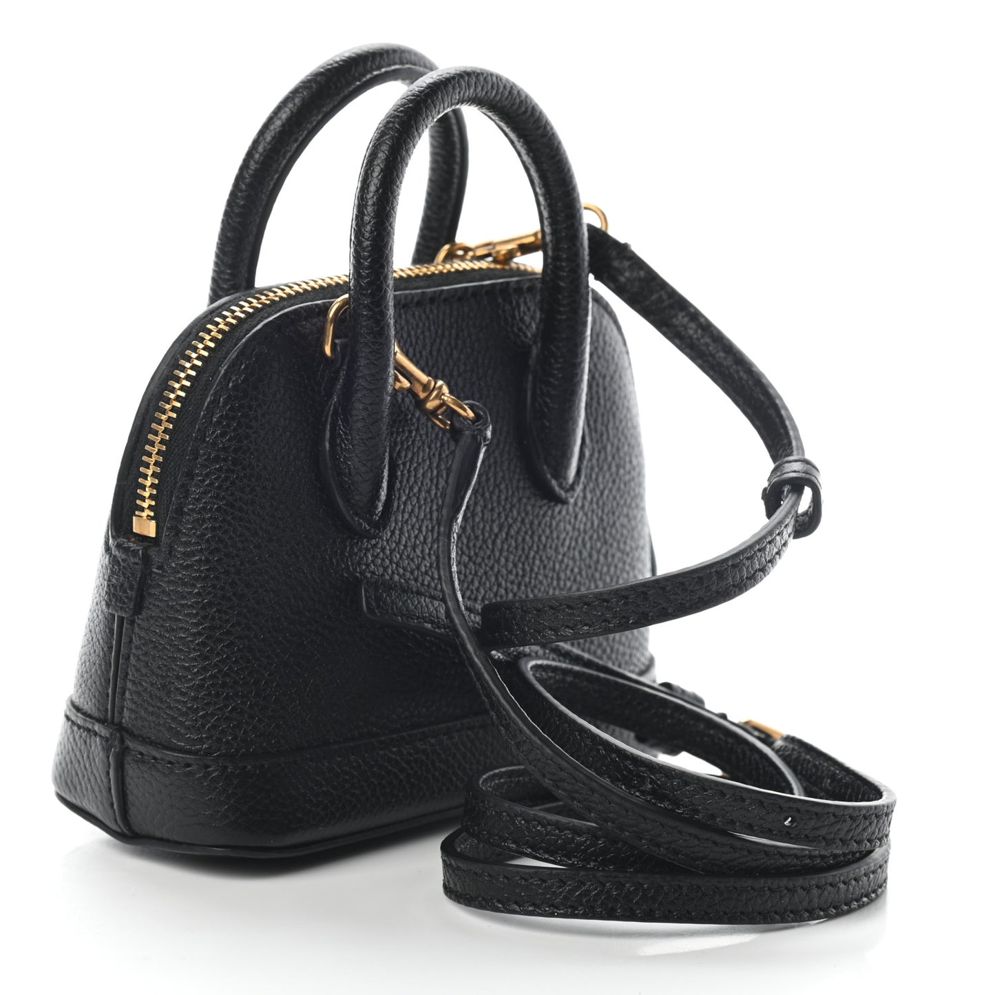Grained Calfskin Logo Mini Ville Top Handle Bag Black White