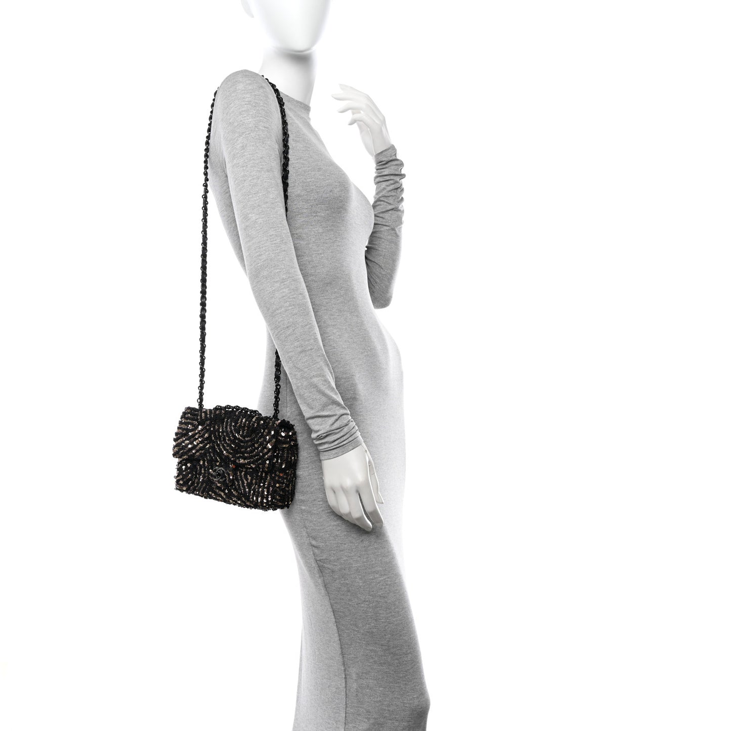 Sequin Mini Rectangular Flap Black Gold