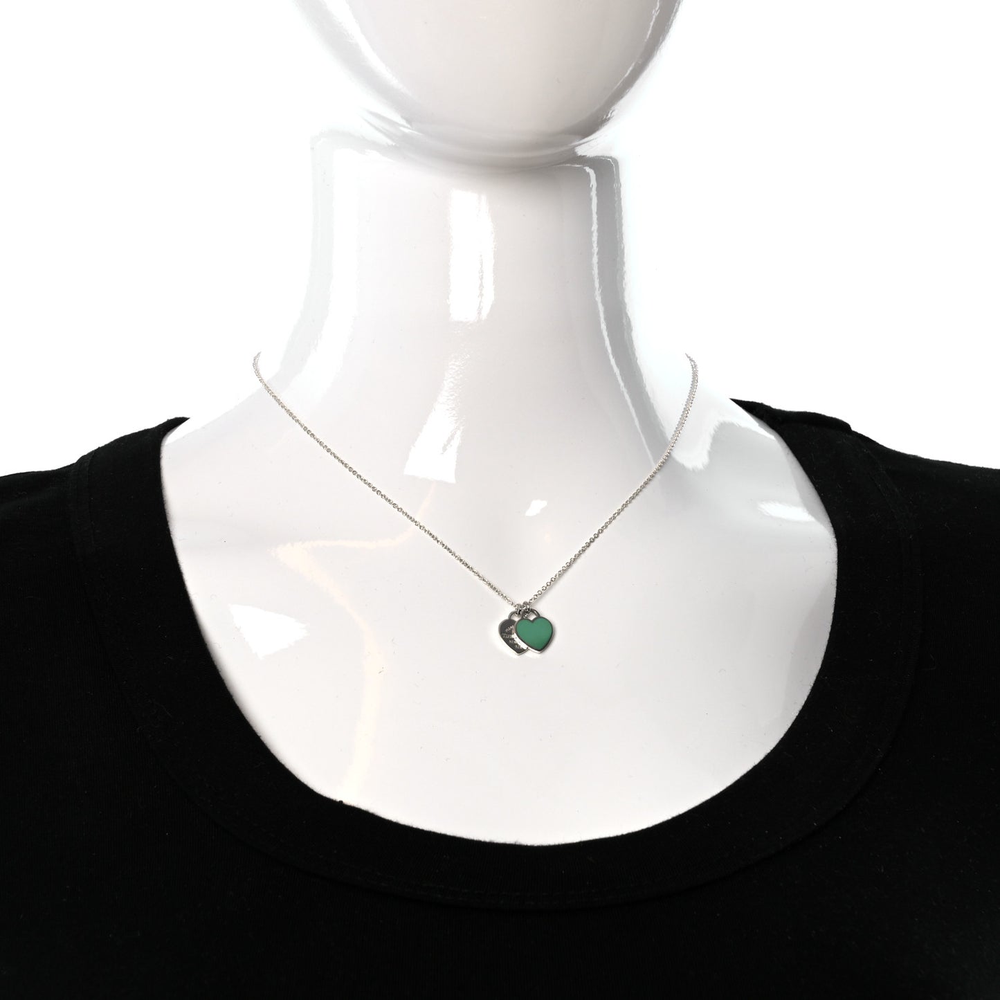 Sterling Silver Enamel Return to Tiffany Double Mini Heart Tag Pendant Necklace Blue