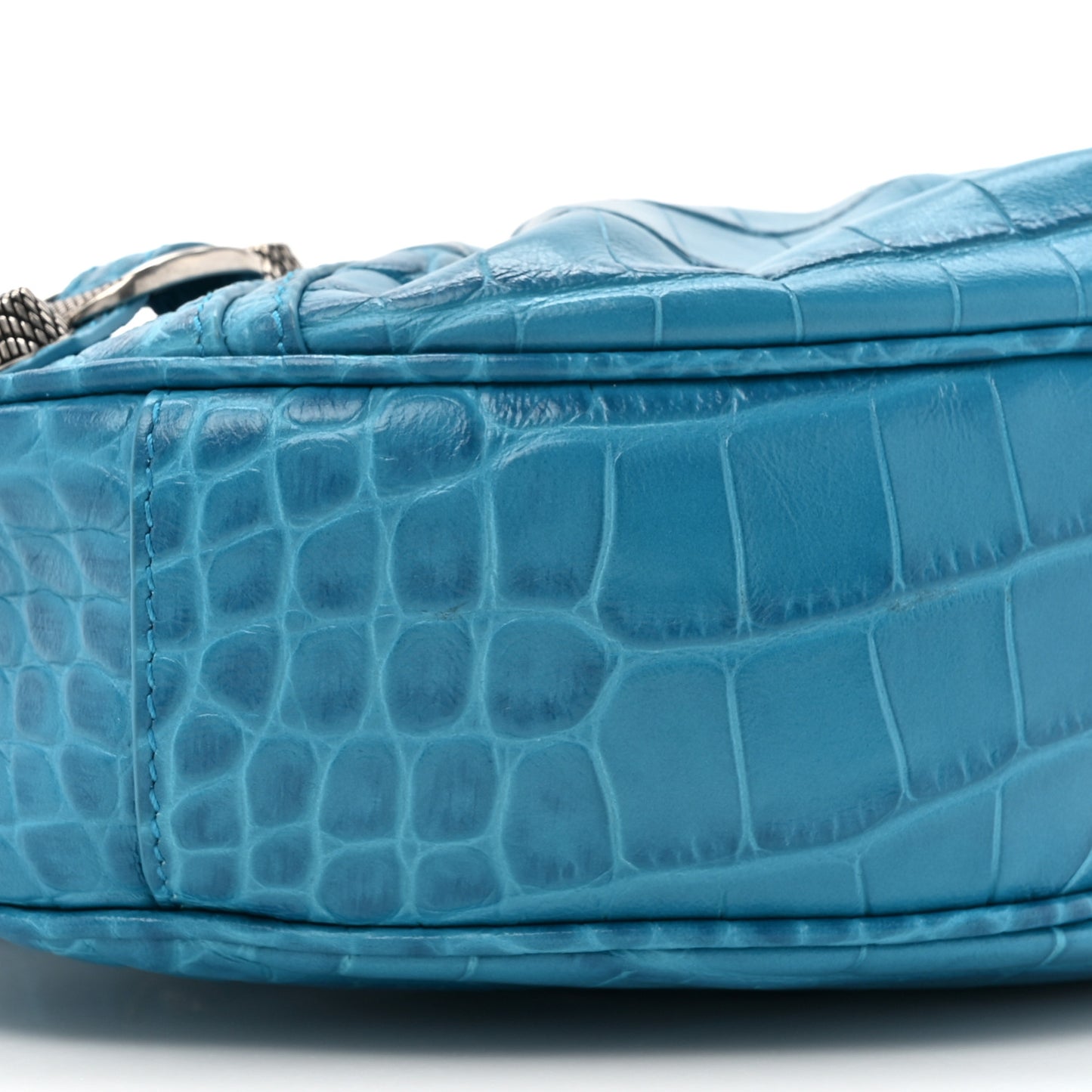 Extra Supple Calfskin Crocodile Embossed Le Cagole Shoulder Bag XS Cyan