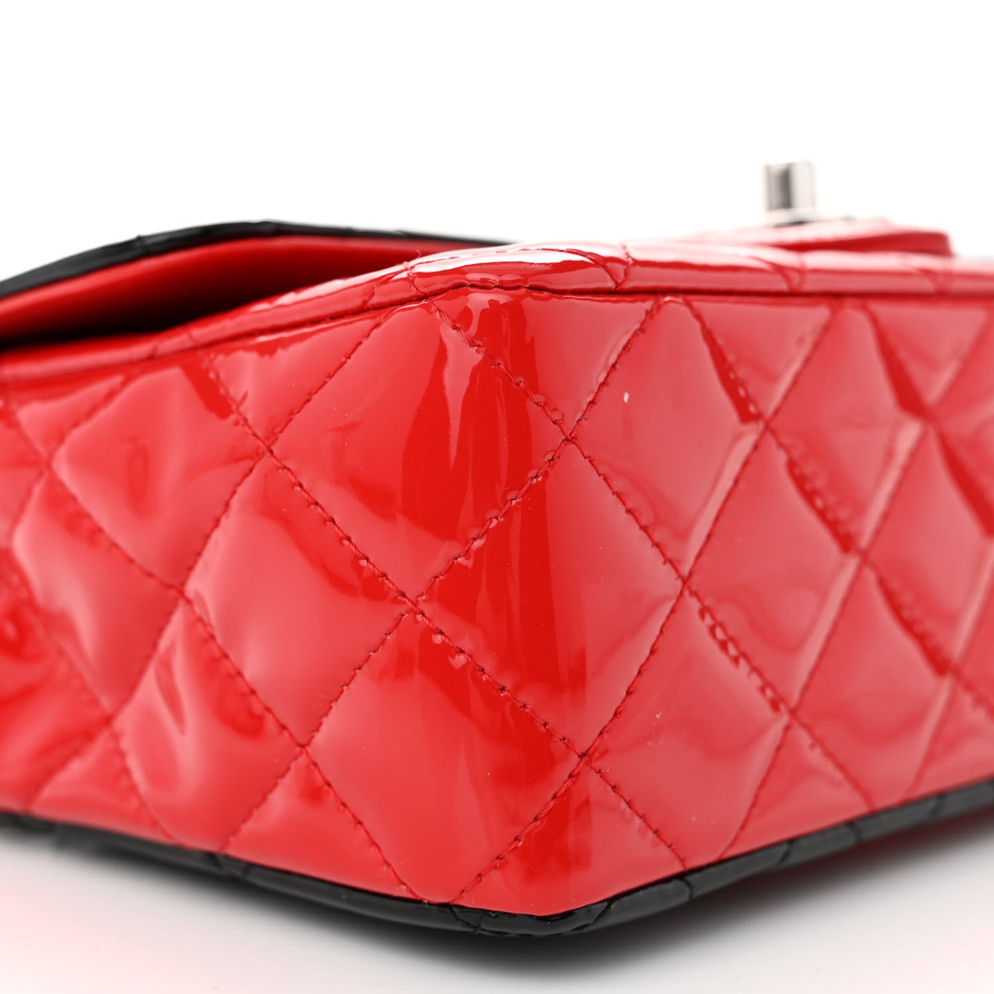 Patent Calfskin Quilted Bi-Color Mini Rectangular Flap Red Black