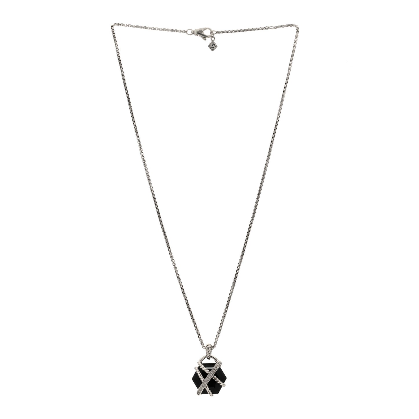 Sterling Silver Diamond Black Onyx 16mm Cable Wrap Pendant Necklace
