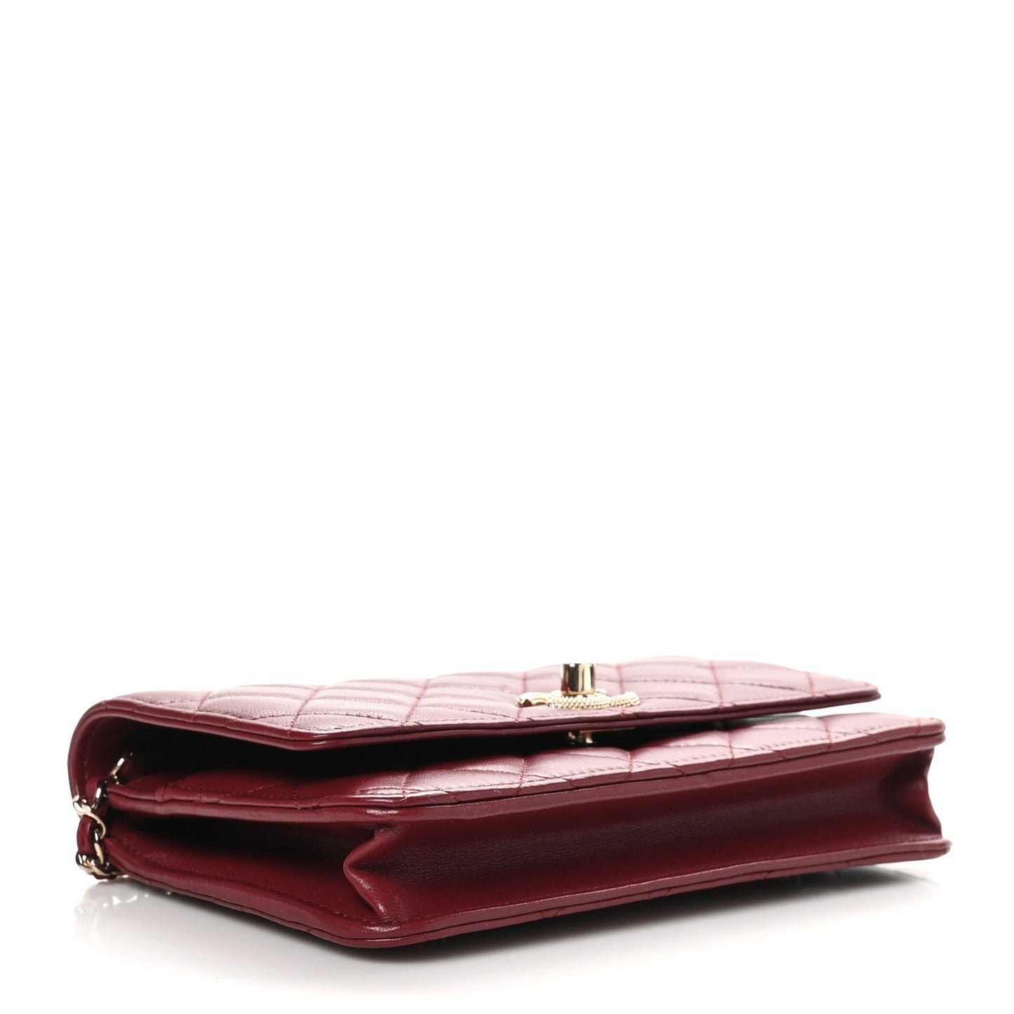 Lambskin Quilted Strass Studded CC Wallet on Chain WOC Burgundy