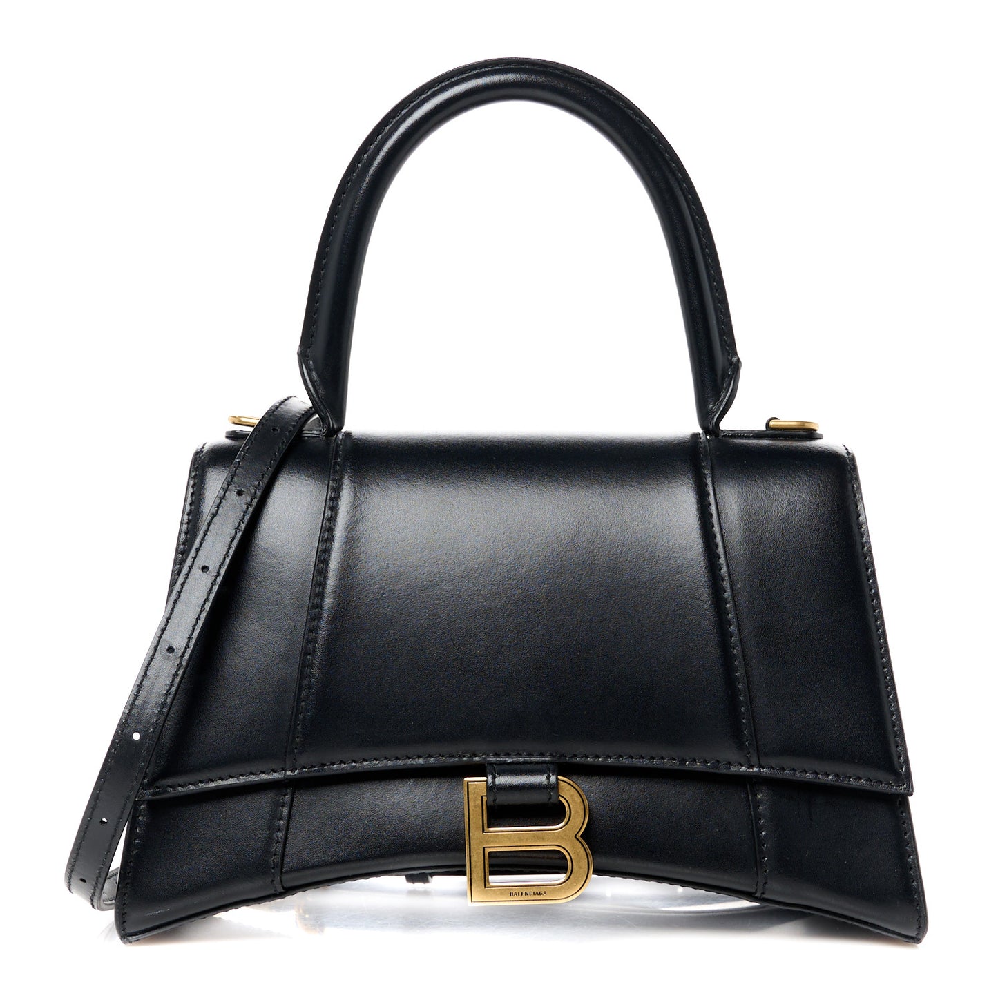 Shiny Box Calfskin Small Hourglass Top Handle Bag Black