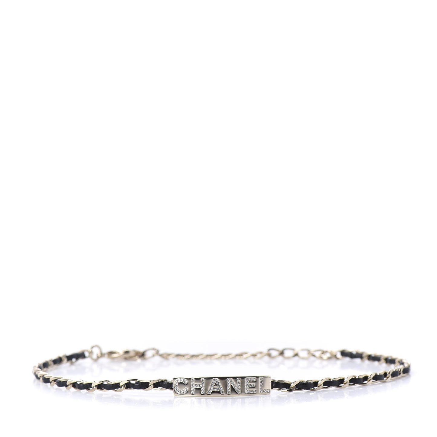 Metal Lambskin Crystal Sergeant Choker Necklace Black Gold