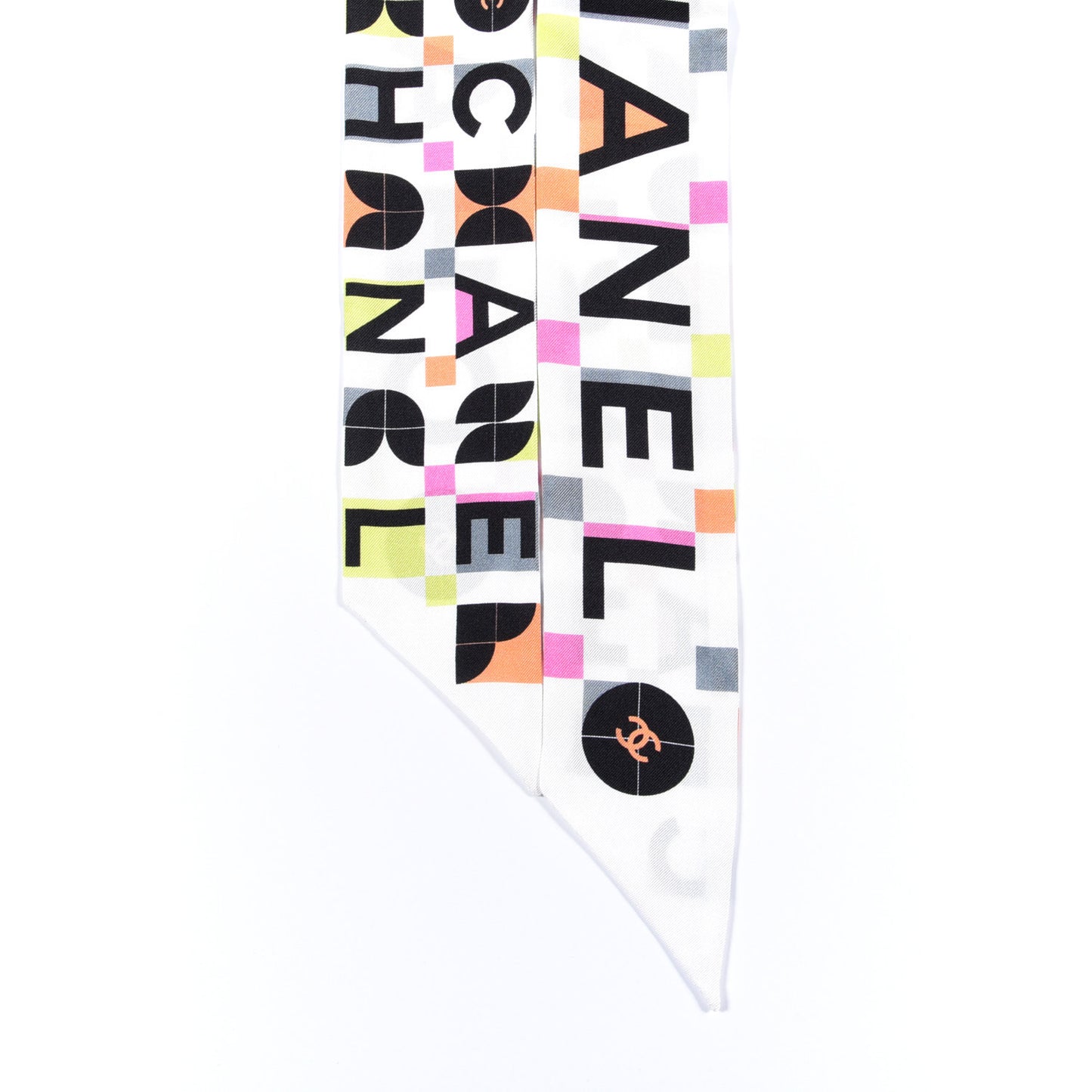 Silk Logo Slim Bandeau Scarf White Black Orange