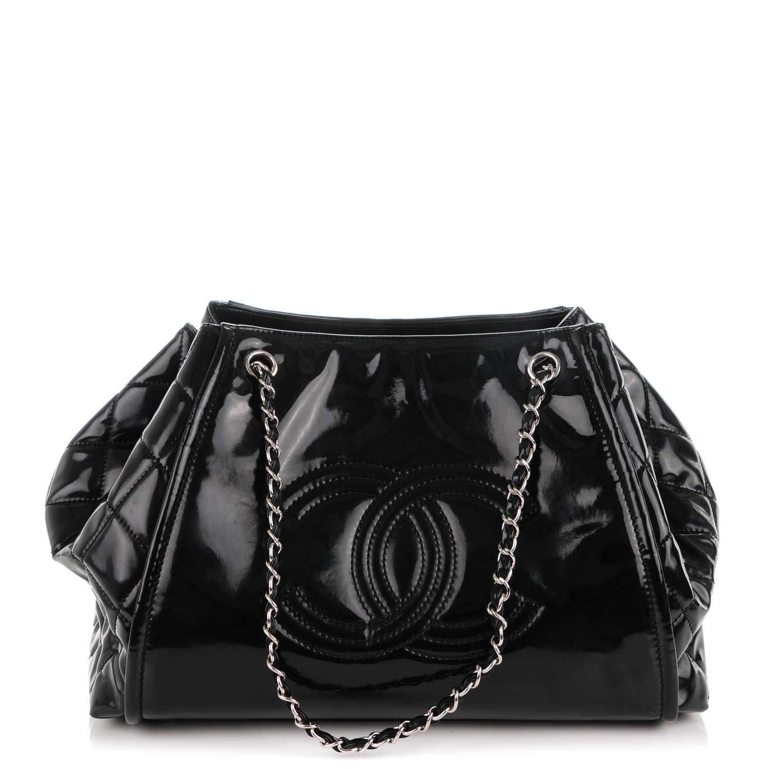Chanel Vinyl Large Lipstick Ligne Accordion Tote Black 154600