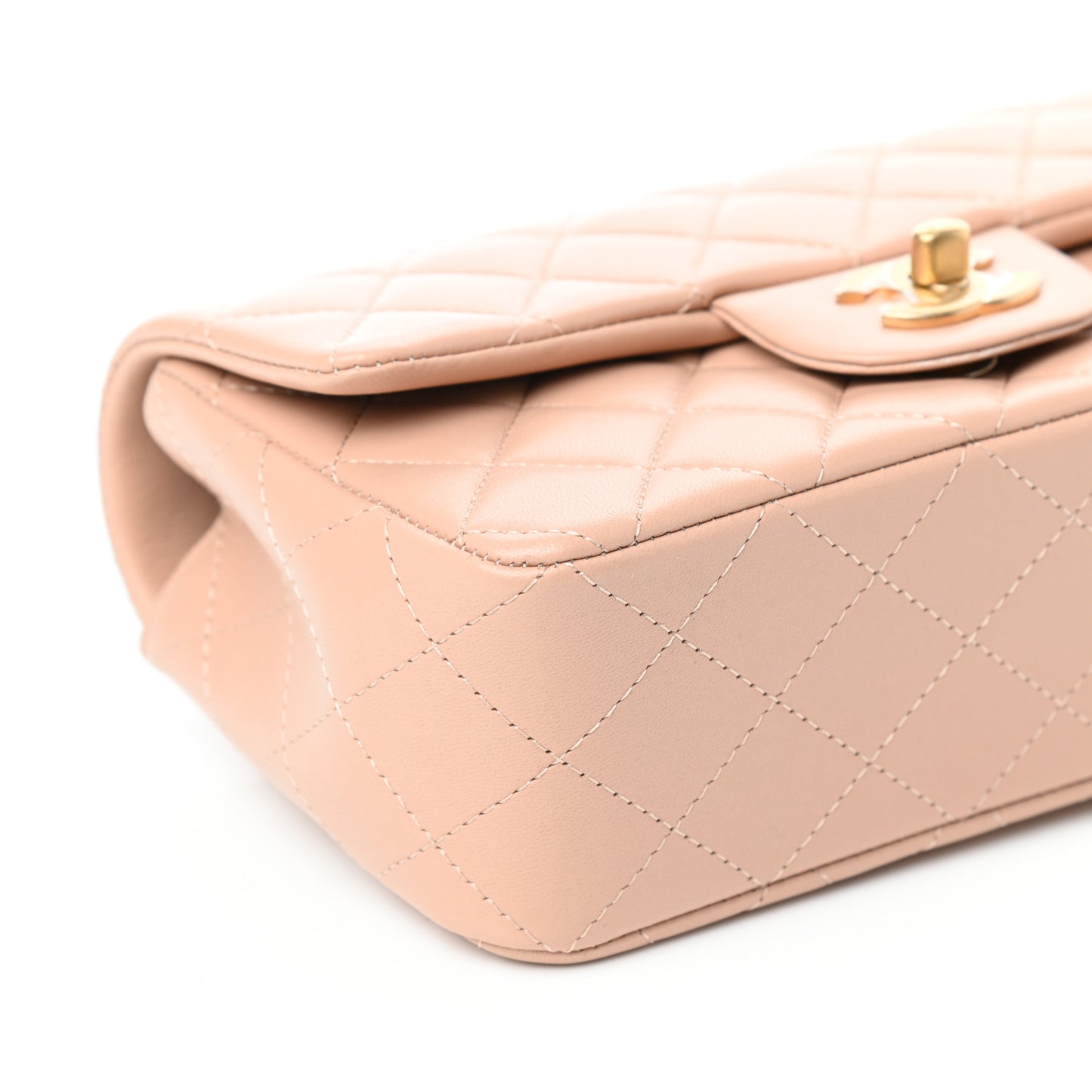 Lambskin Quilted Mini Top Handle Rectangular Flap Beige