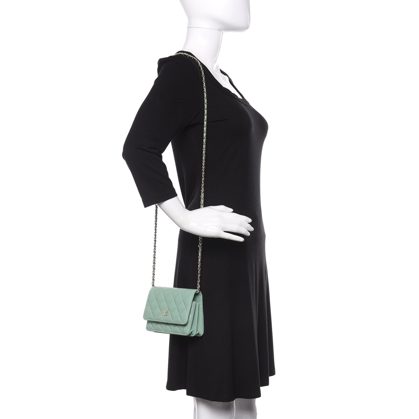 Lambskin Quilted Mini Wallet On Chain WOC Light Green
