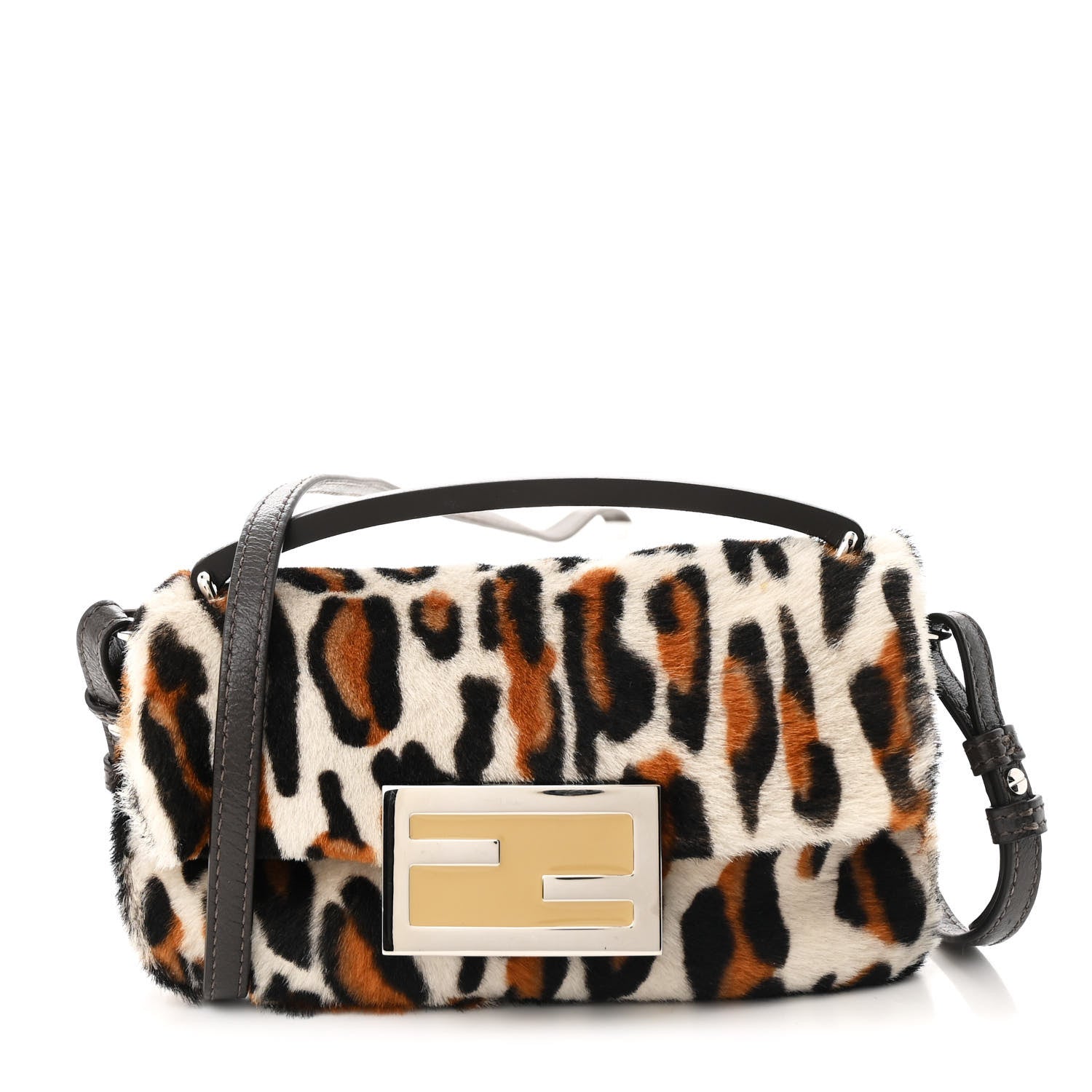 Fendi Calf Hair Leopard Print Phone Baguette Moro 1728414