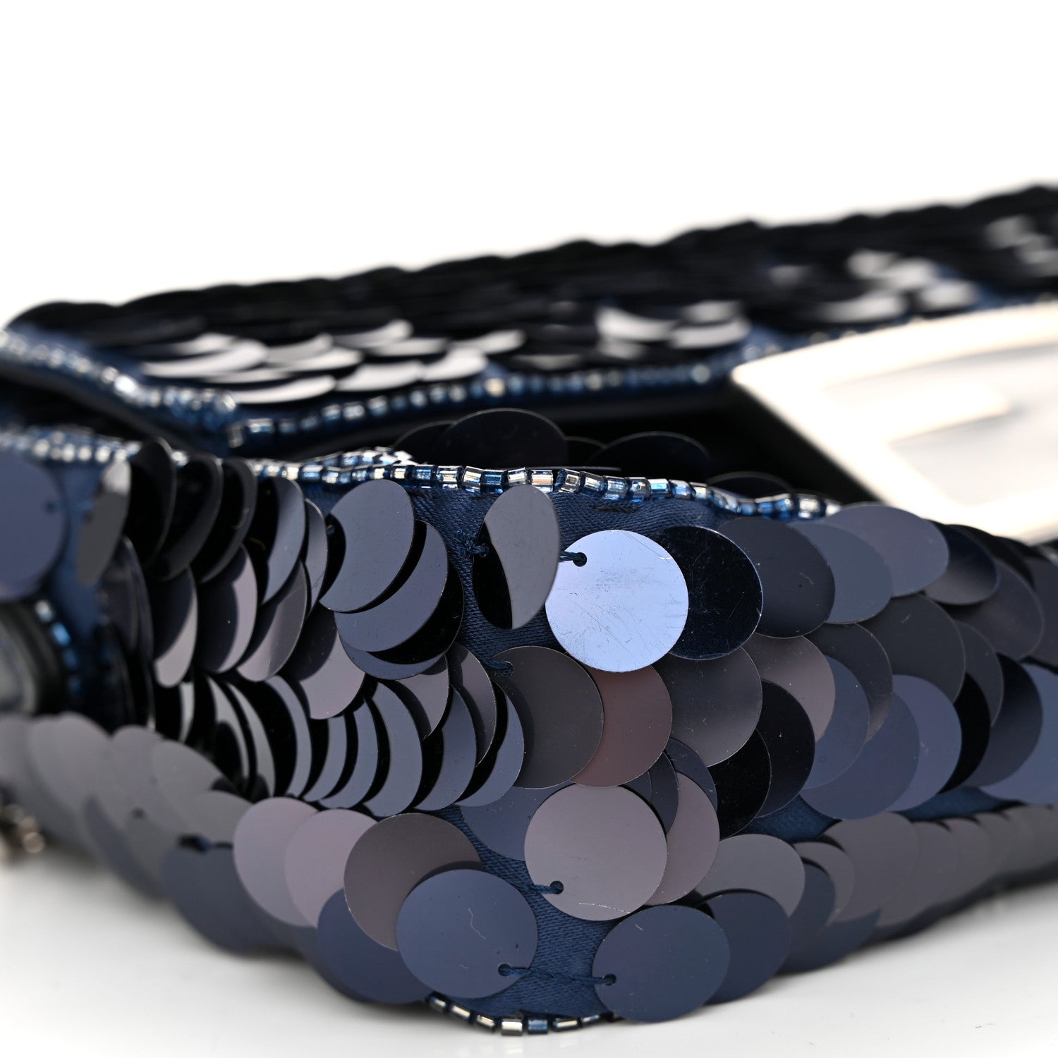 Fendi Sequin Paillettes Vitello Grace Striped Mini Baguette Dark Blue Lunai 9 of 10