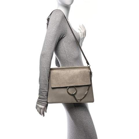 Calfskin Suede Medium Faye Shoulder Bag Motty Grey