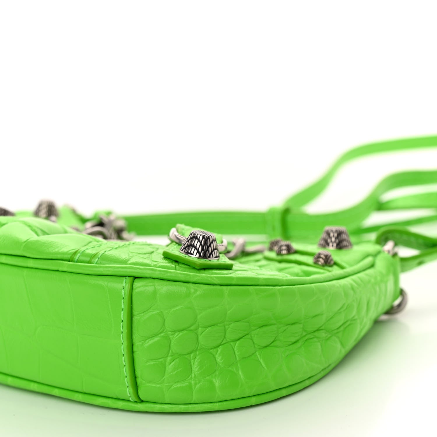 Balenciaga Extra Supple Calfskin Crocodile Embossed Le Cagole Mini Purse With Chain Acid Green 9 of 9