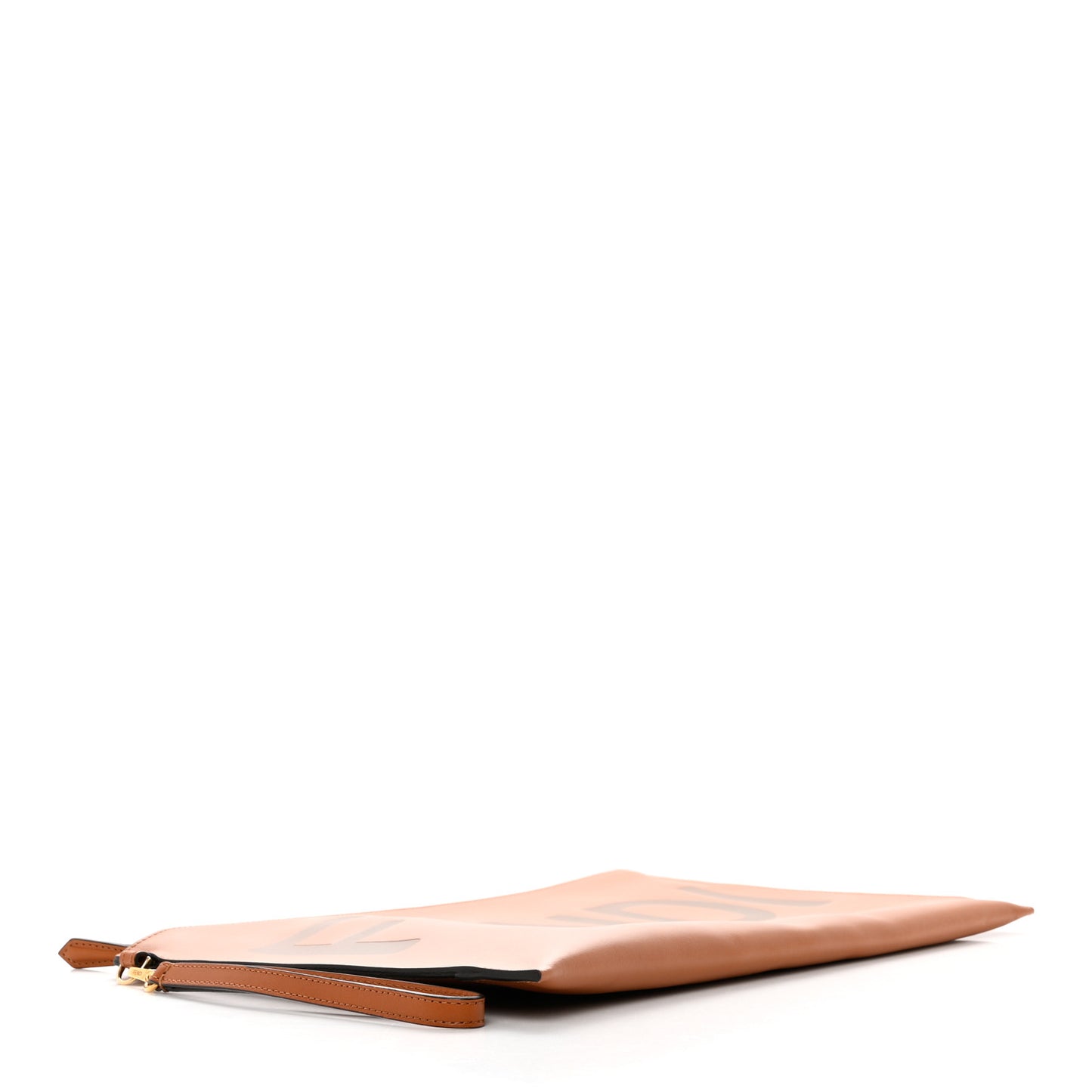 Vitello King Logo Embossed Large Flat Pouch Cuoio