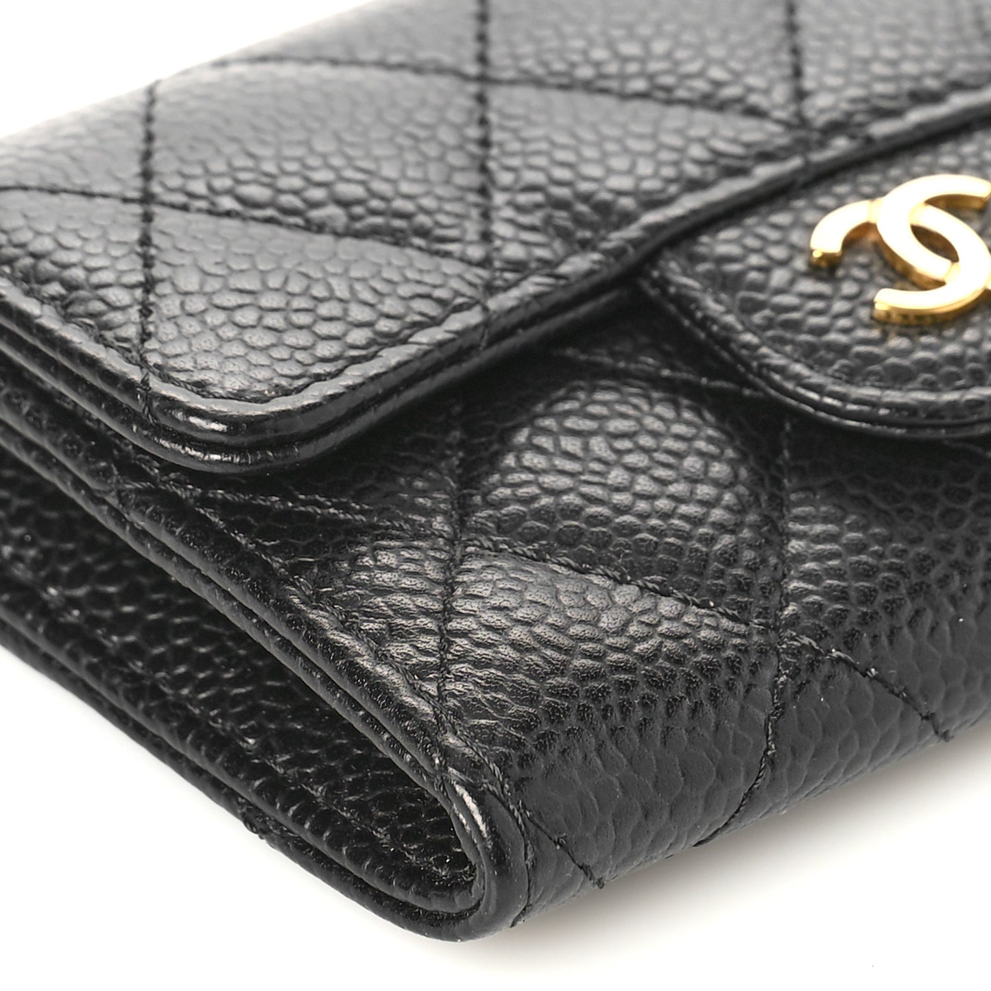 Caviar Quilted Flap Card Holder Wallet Black