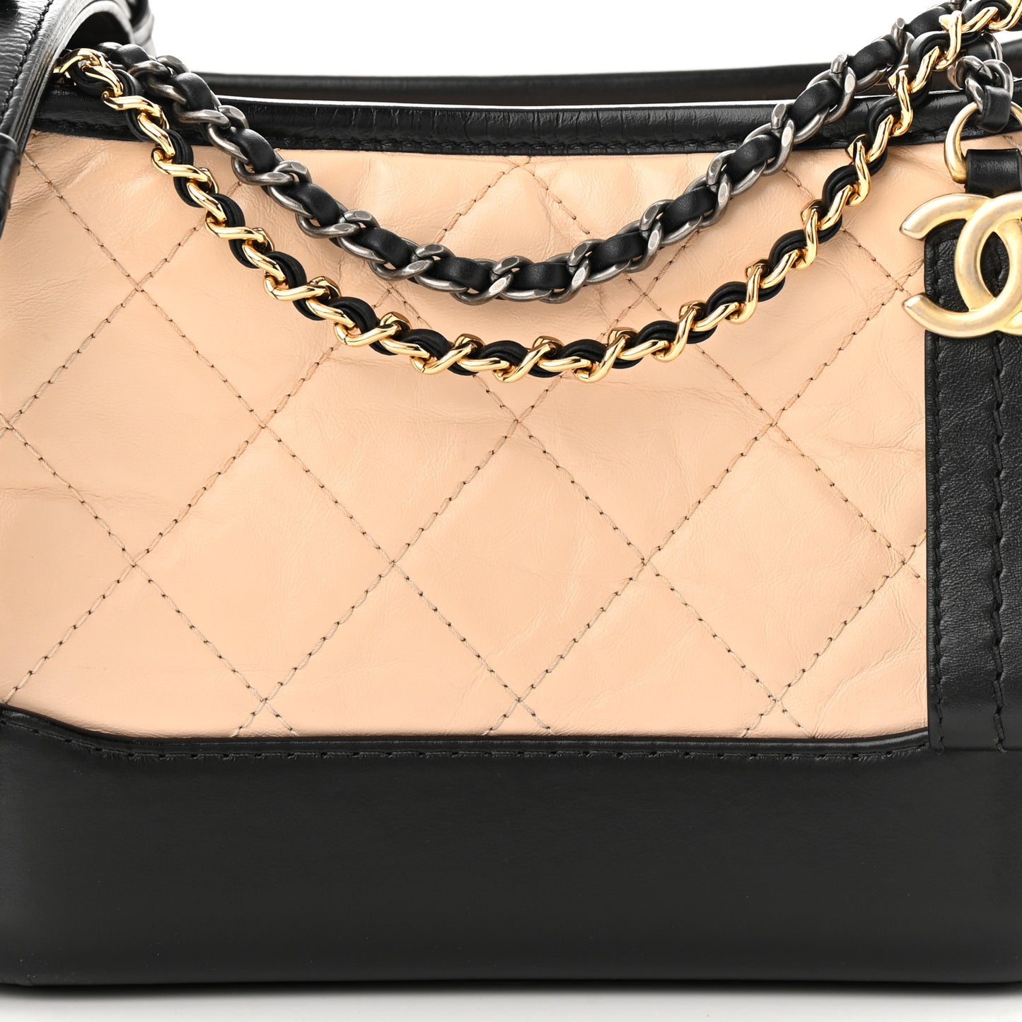 Aged Calfskin Quilted Small Gabrielle Hobo Beige Black