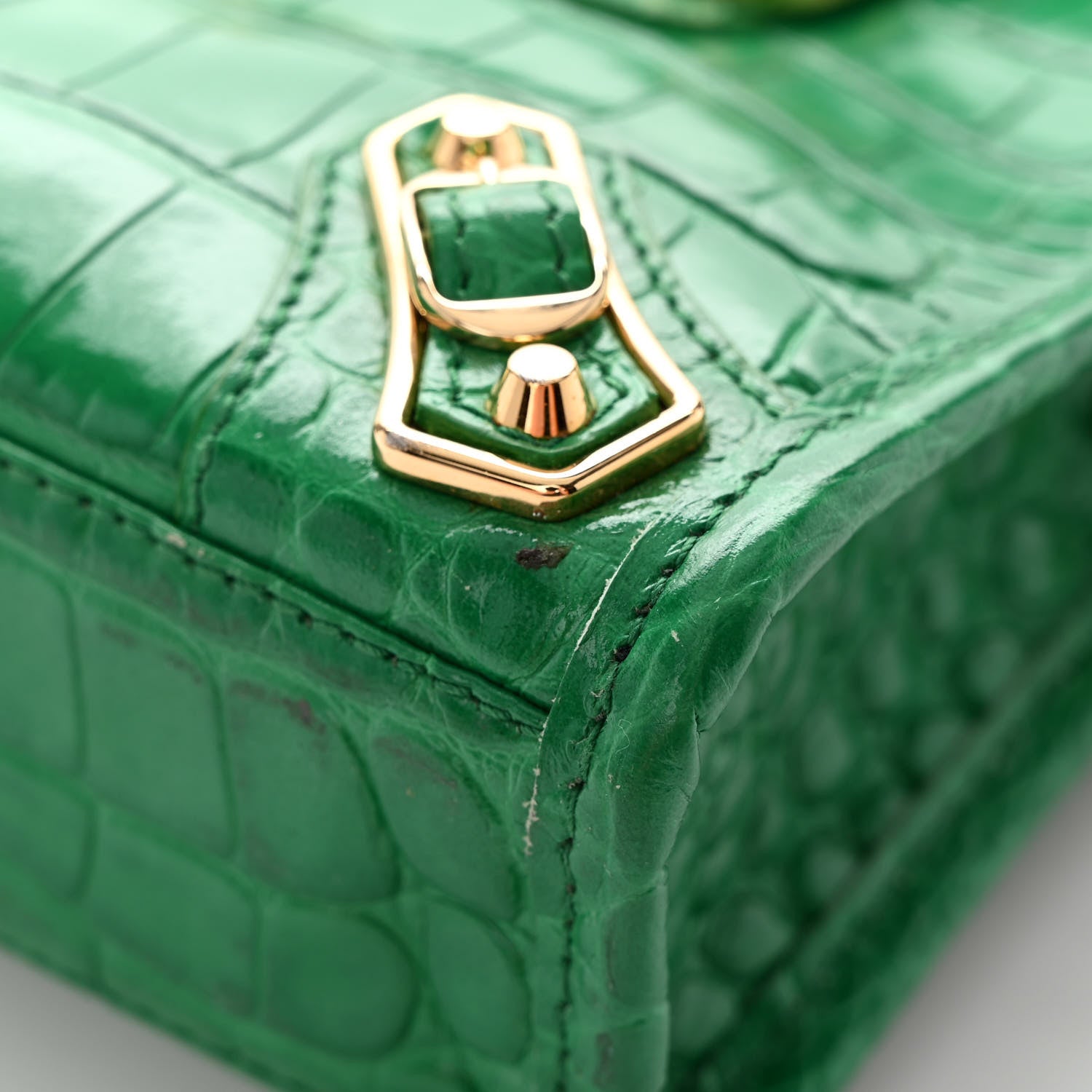 Balenciaga Shiny Supple Calfskin Crocodile Embossed Gold Metallic Edge Hardware Nano City Leaf Green 10 of 10