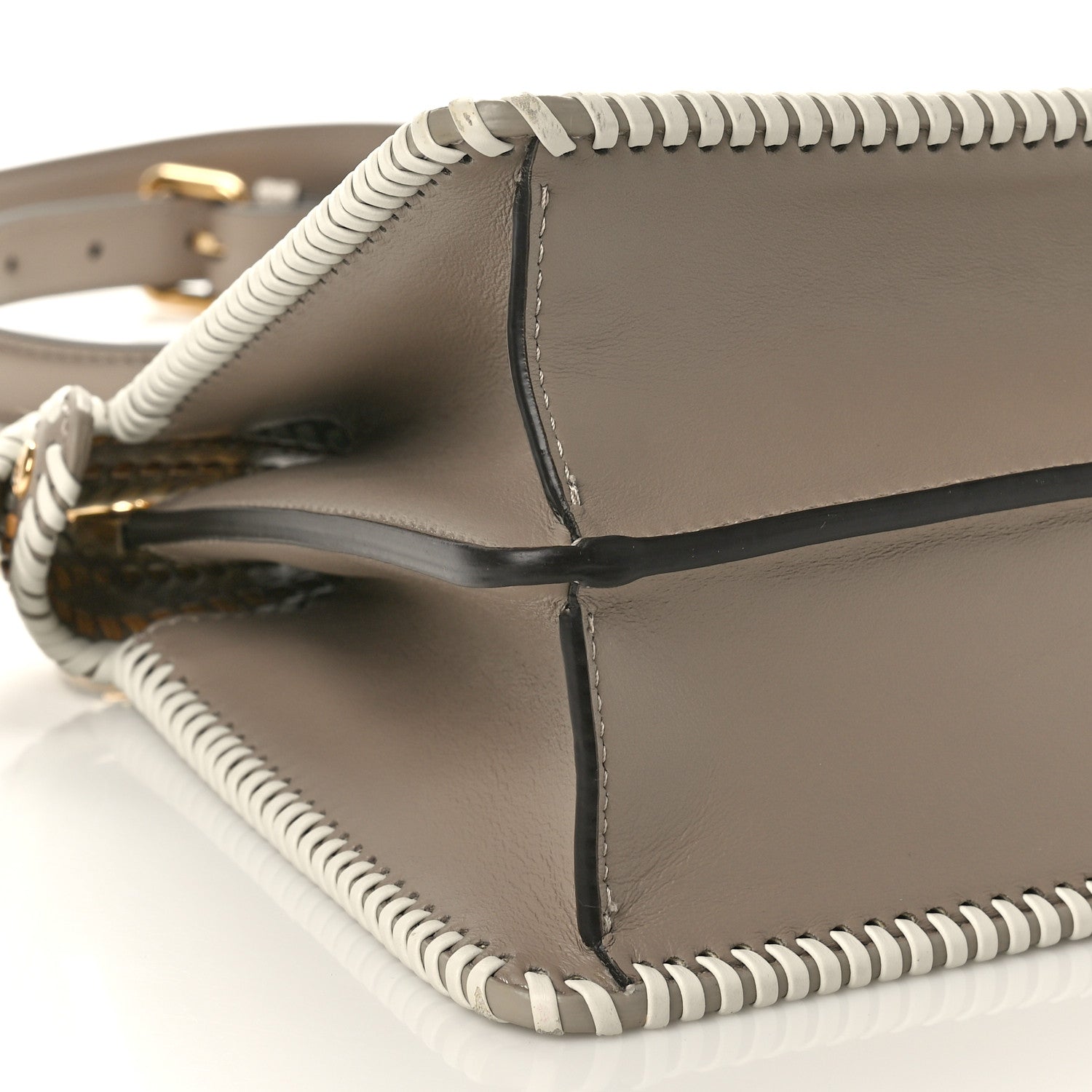 Fendi Vitello Grace Shiny Nappa Helix Woven Small Peekaboo I SEE U Satchel Tortora Miele Scuro White Rice 8 of 9