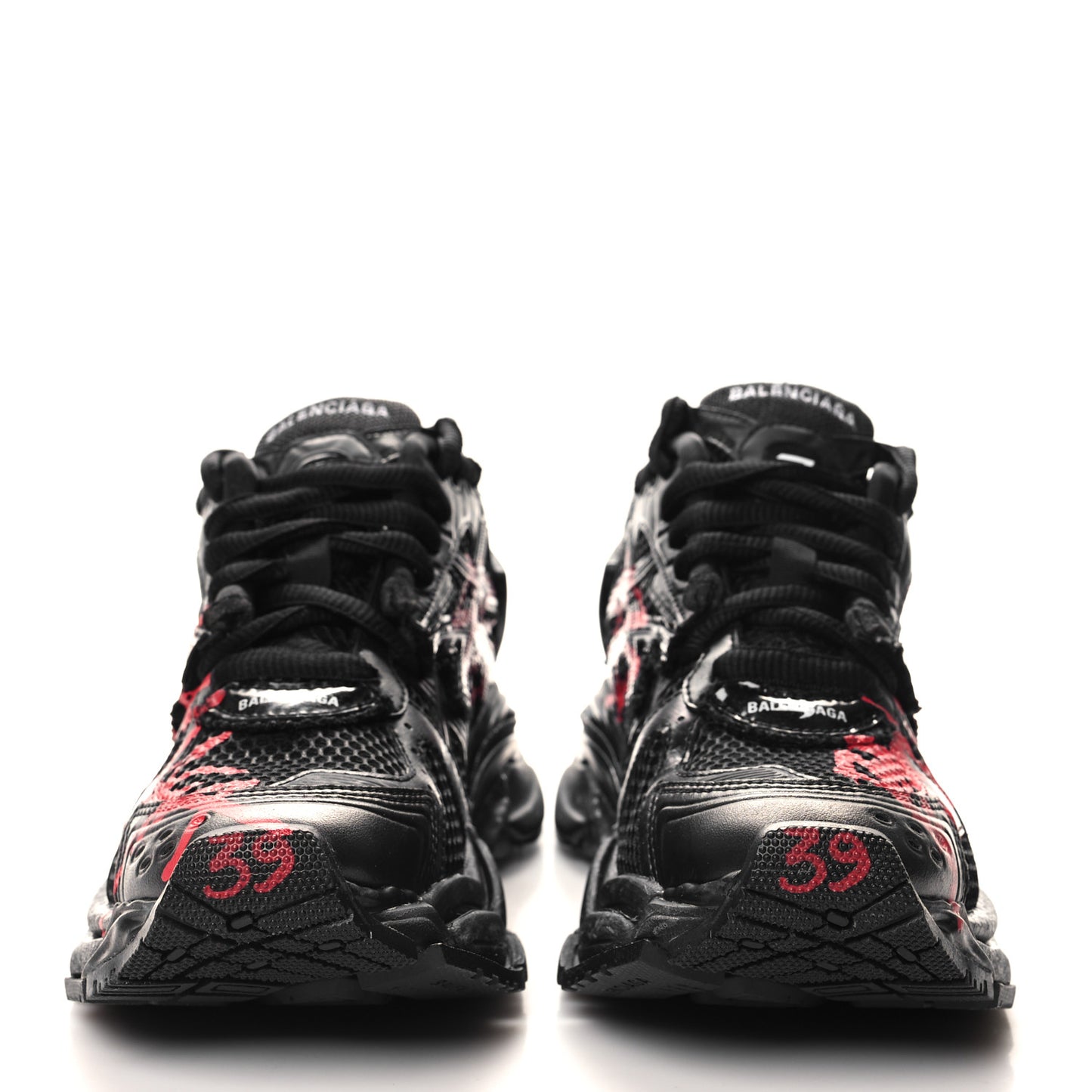 Mesh Rubber Graffiti Mens Runner Sneakers 39 Black Red