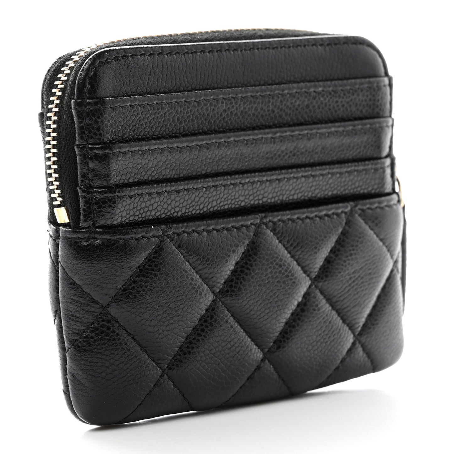 Caviar Quilted Zip Card Holder Wallet Black